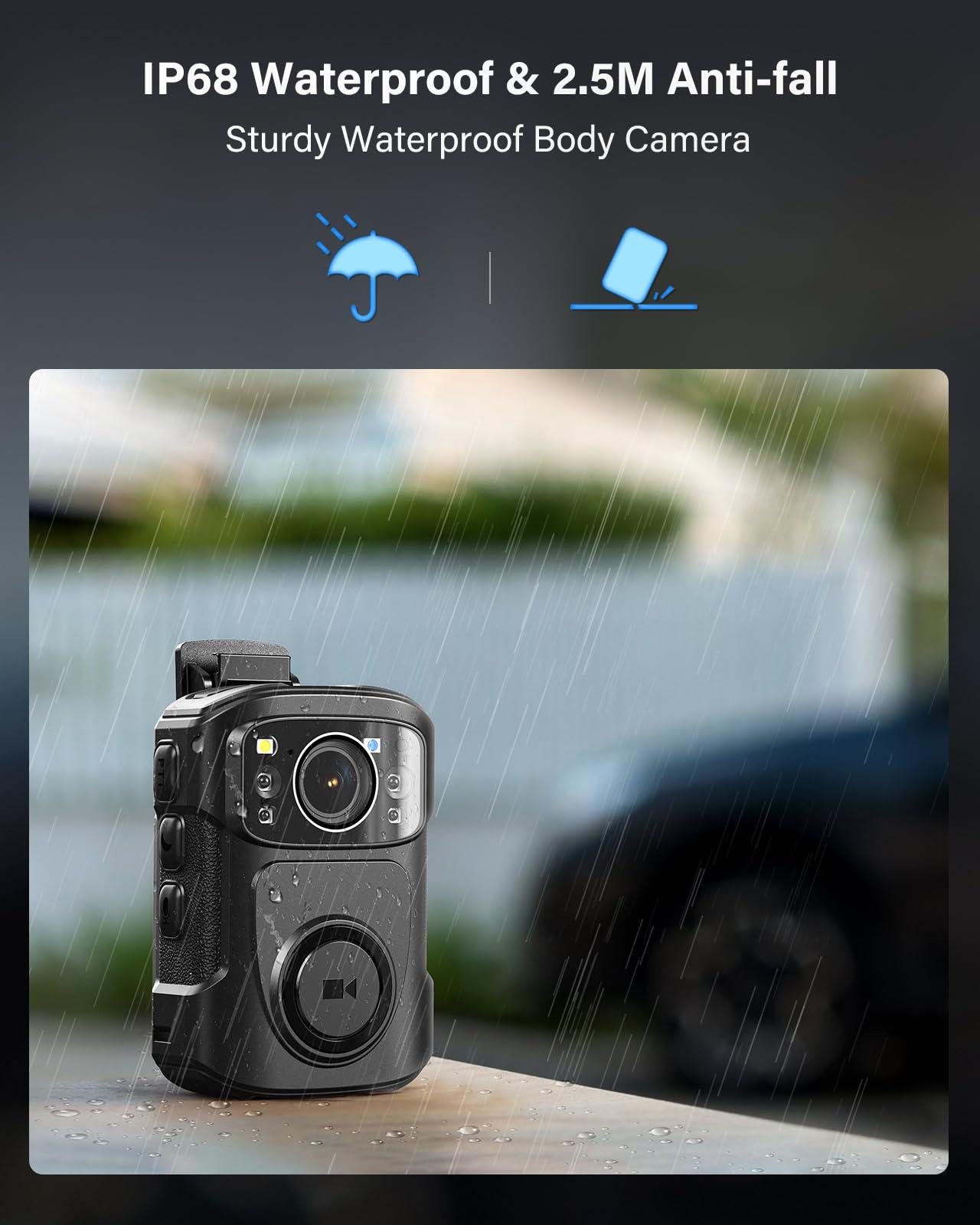 BOBLOV BOBLOV B4K5 4K Body Camera, 3400mAh IP68 Waterproof GPS Police 128GB Body Cams for 11Hrs(1080P Only) Video Record, Provide Charging Dock, Night Vision Video Camcorder for Personal, Guard Civilians