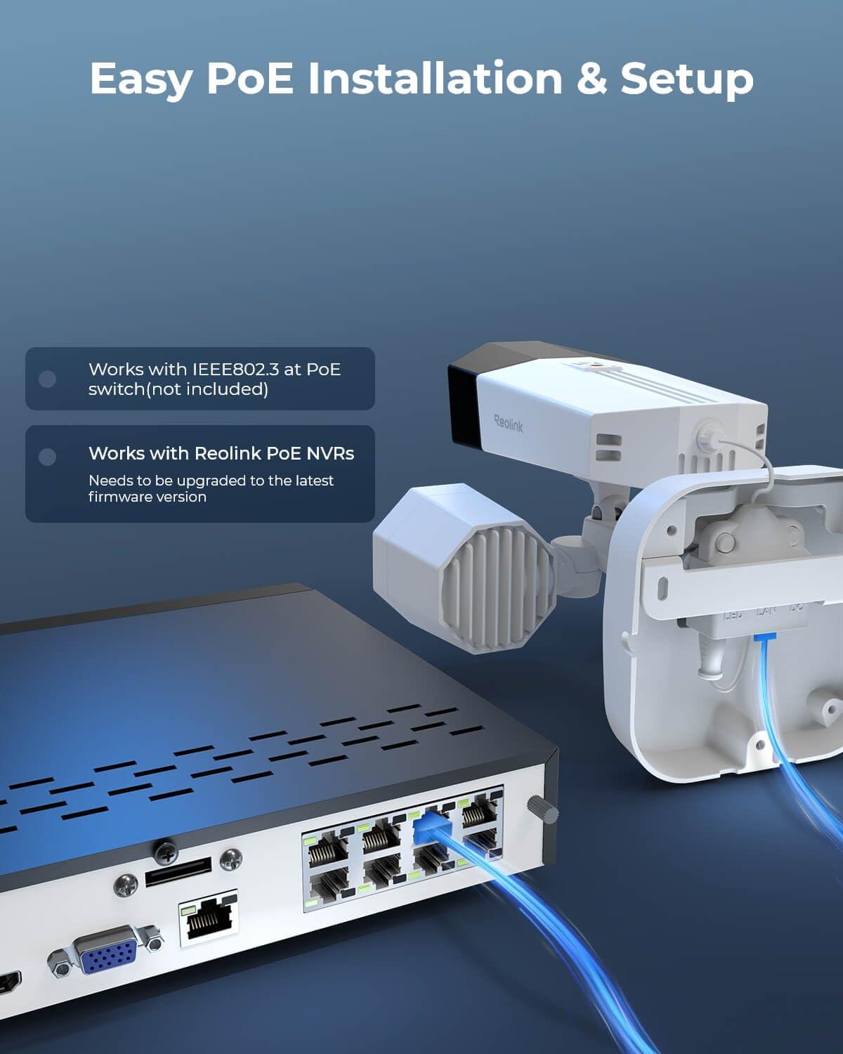 REOLINK REOLINK 4K Floodlight Camera for PoE Security Camera System, IP Outdoor Camera in 180 Degree Ultra-Wide Angle, Human/Vehicle/Pet Alerts, 1800 Lumen Floodlights, Two Way Talk