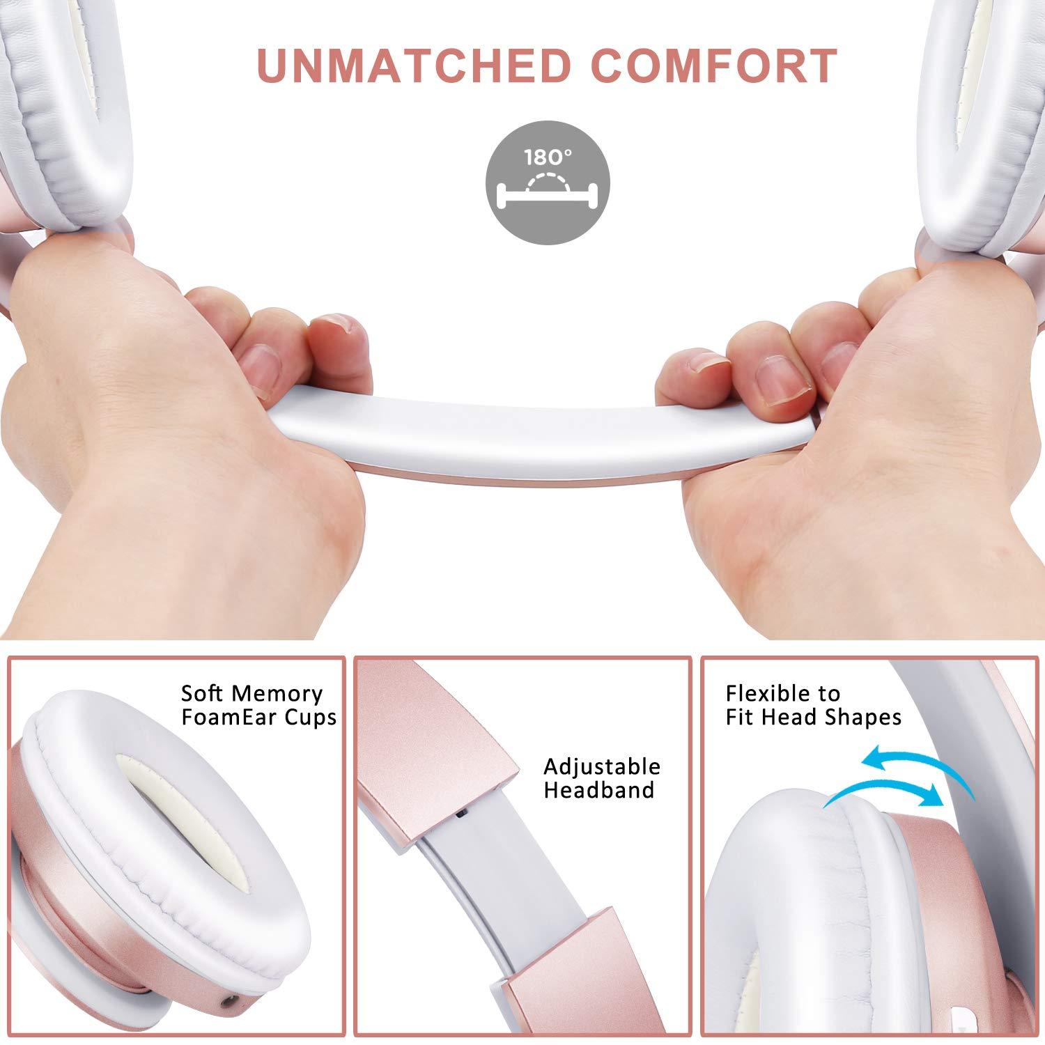 ZIHNIC ZIHNIC Bluetooth Headphones Over-Ear, Foldable Wireless and Wired Stereo Headset Micro SD/TF, FM for Cell Phone,PC,Soft Earmuffs &Light Weight for Prolonged Wearing(Rose Gold)