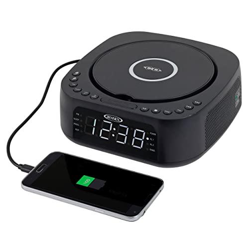 Jensen JENSEN JCR-375 Stereo Digital Dual-Alarm Clock with Top-Loading CD Player, FM Tuner, USB Charging Port, and Battery Backup