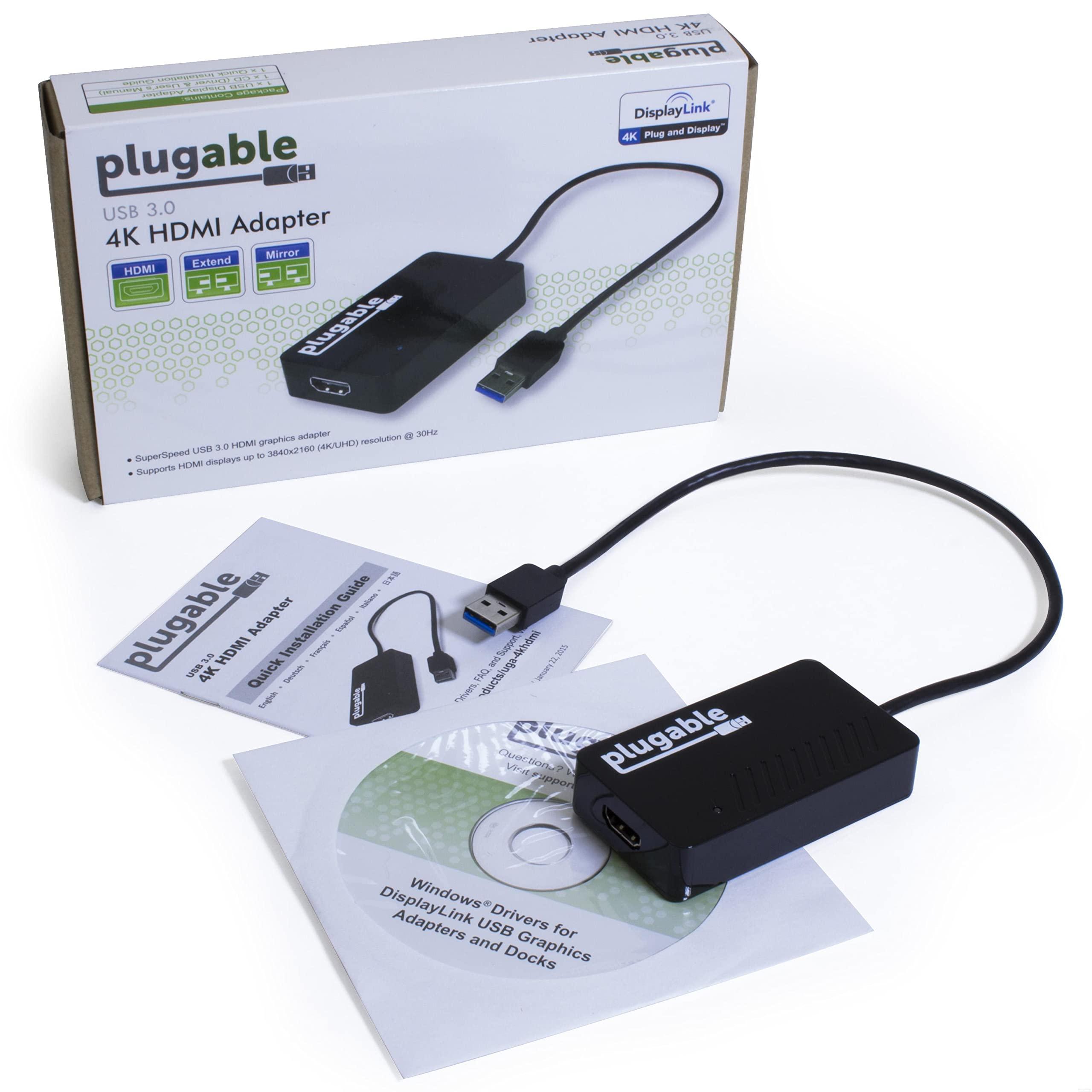 Plugable Plugable USB 3.0 to HDMI 4K DisplayLink Video Graphics Adapter for Multiple Monitors up to 3840x2160 Supports Windows, Mac, and ChromeOS