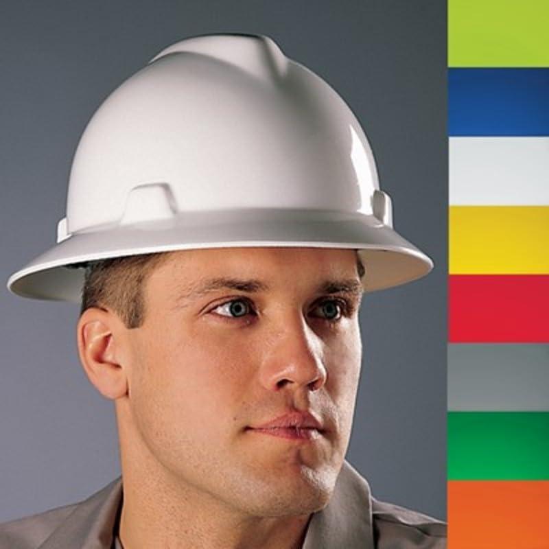 MSA MSA 10058321 V-Gard Full-Brim Hard Hat With 1-Touch Suspension | Polyethylene Shell, Superior Impact Protection, Self Adjusting Crown Straps - Standard Size in White