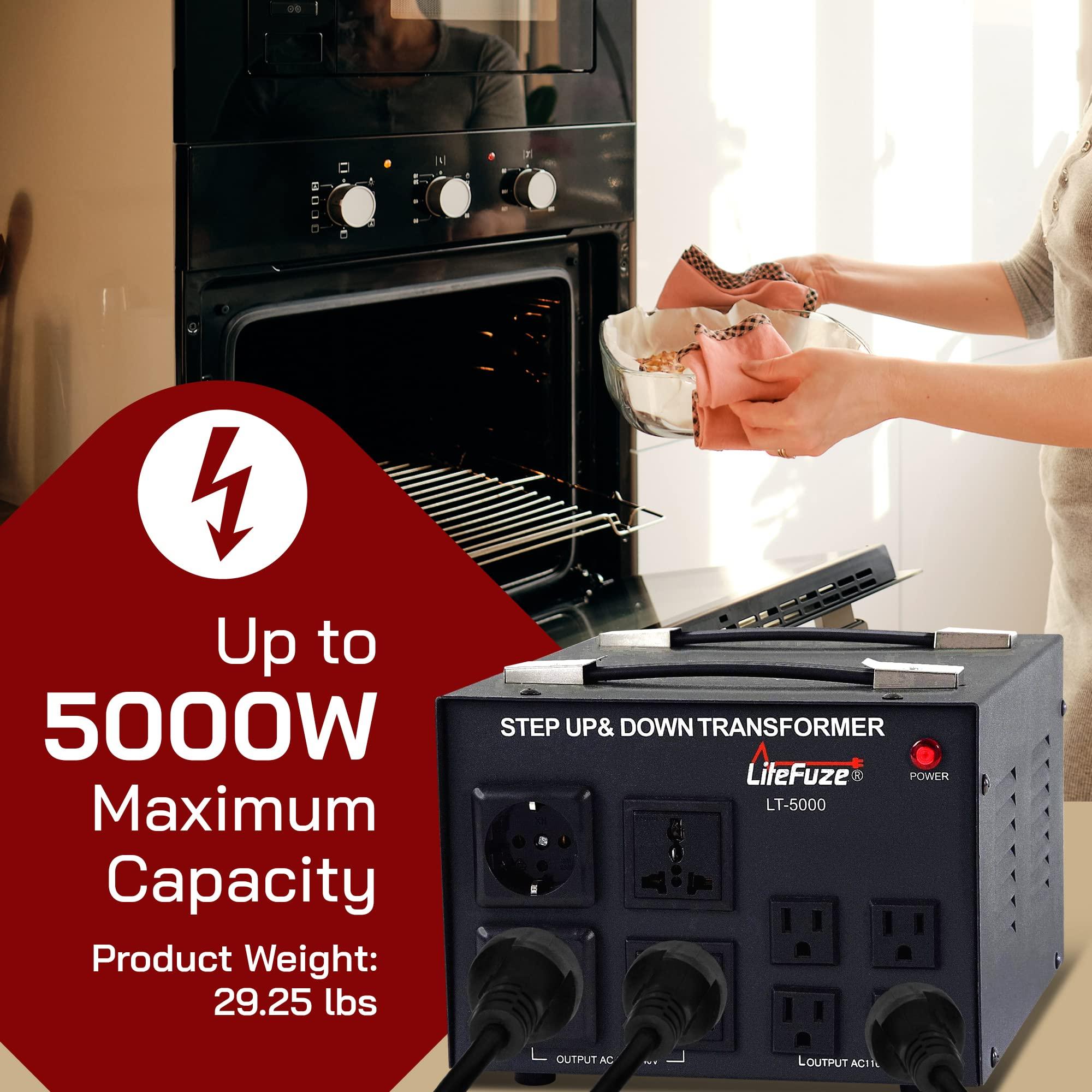 LiteFuze LiteFuze LT Series 5000 Watt Voltage Converter Transformer Step Up/Down - 110v to 220v / 220v to 110v Power Converter - Fully Grounded Cord - Universal Socket, CE Certified