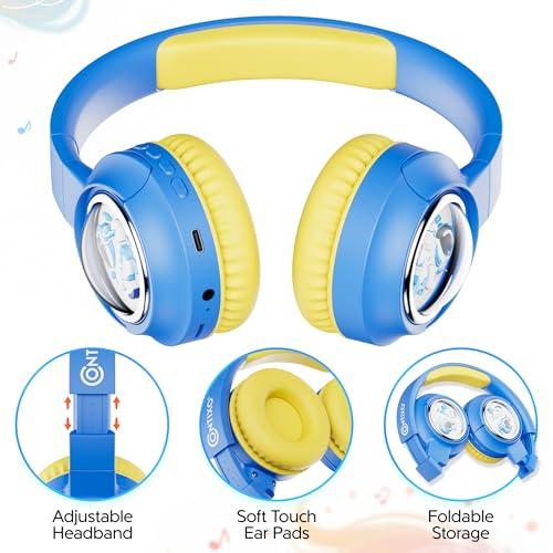 Contixo Contixo - Kids Bluetooth Headphones - Wireless & Wired Over-Ear - 85/94dB Volume Limiting - LED Lights, Foldable, Adjustable Headband, Mic - Lightweight Noise-Limiting Design for Boys & Girls - Blue