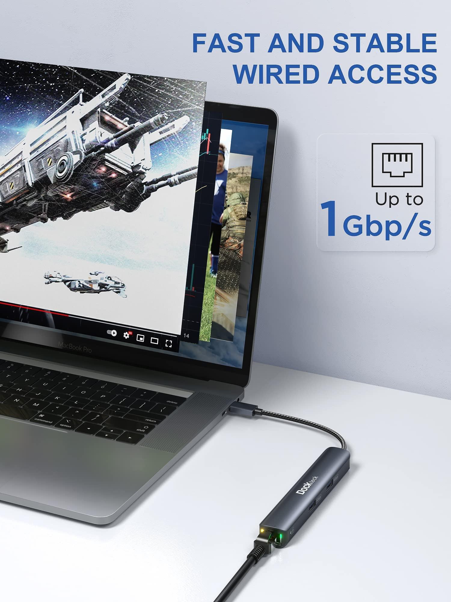 dockteck Dockteck 6-in-1 USB C Hub with 4K 60Hz HDMI, USB-C Data Port, 1Gbps Ethernet, 100W PD, 2 USB 3.0 Bundle with USB C to HDMI VGA Adapter, CableCreation USB Type C to Dual VGA HDMI Splitter Converter