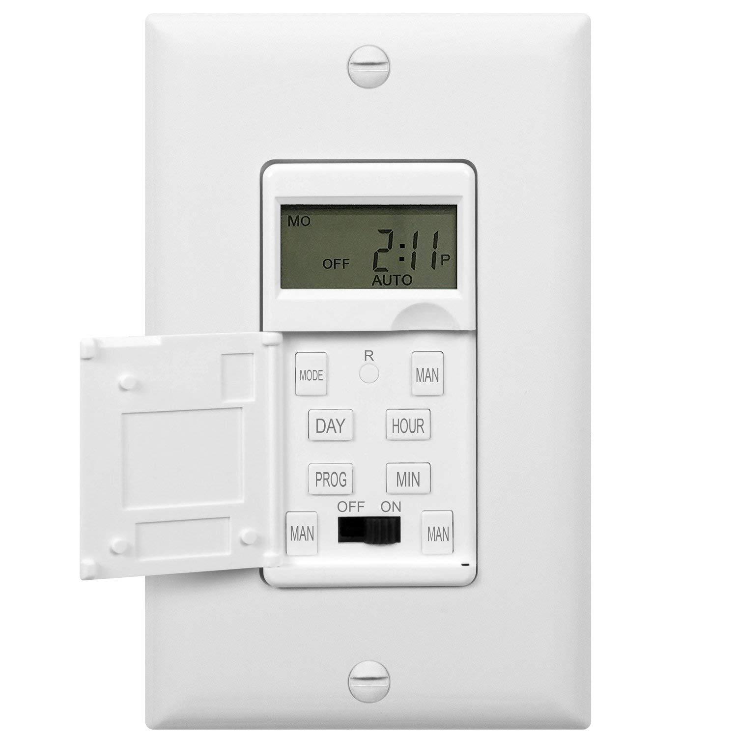 ENERLITES ENERLITES Programmable Digital Timer Switch for Lights, Fans, Motors, 7-Day 18 ON/OFF Timer Settings, Single Pole, Neutral Wire Required, UL Listed, HET01-C, White, 2 Pack