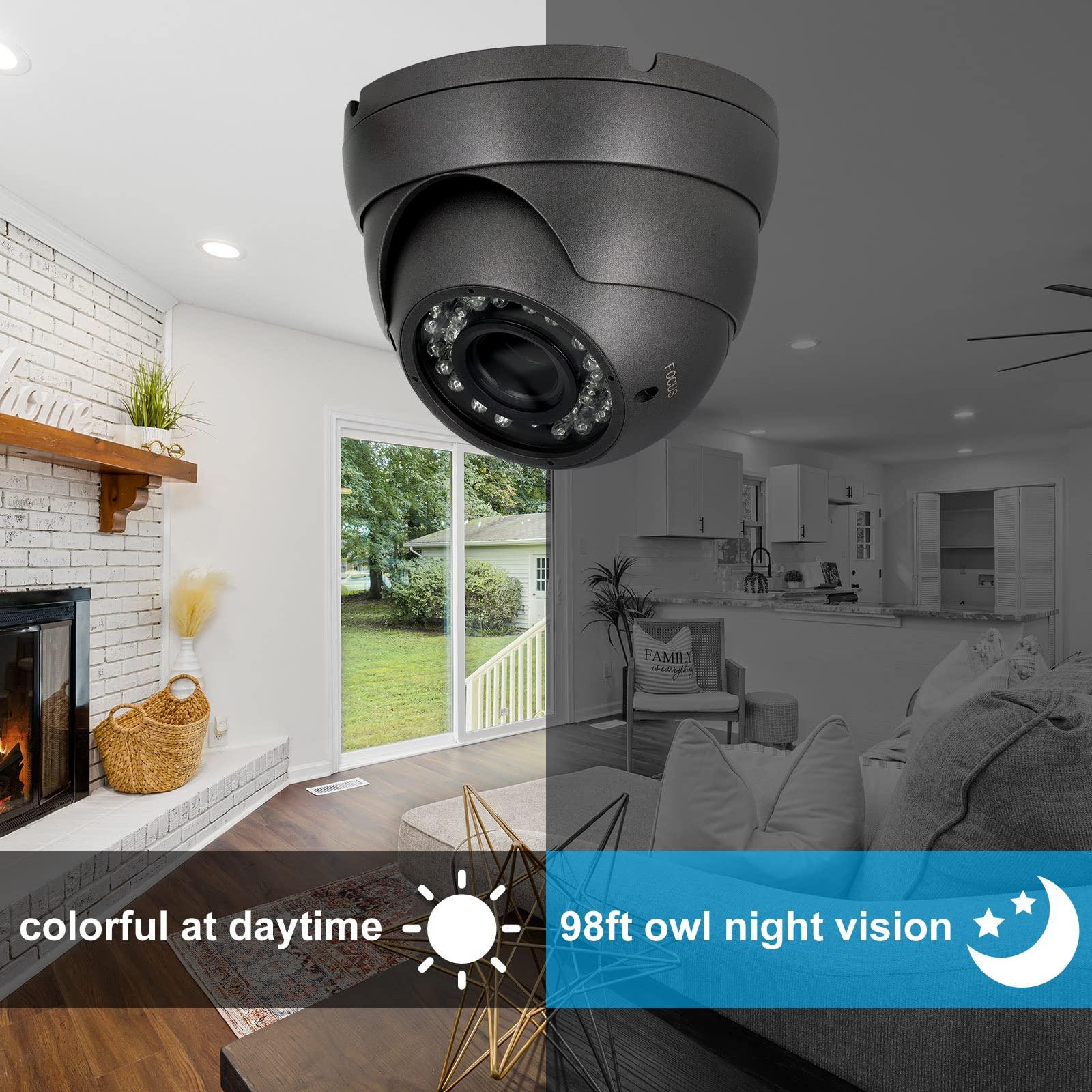 Anpviz Anpviz Analog CCTV Camera 1080P HD 4-in-1(TVI/AHD/CVI/960H CVBS), 4X Manual Focus/Zoom Analog Camera 2.8-12mm Varifocal Lens, 36 IR-LEDs Dome Turret Security Camera for Business/Home/Store