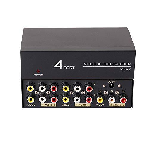 DTech DTECH Powered 4 Way 3 RCA Splitter Box 1 in 4 Out Composite Video Audio Distribution Duplicator with Power Adapter