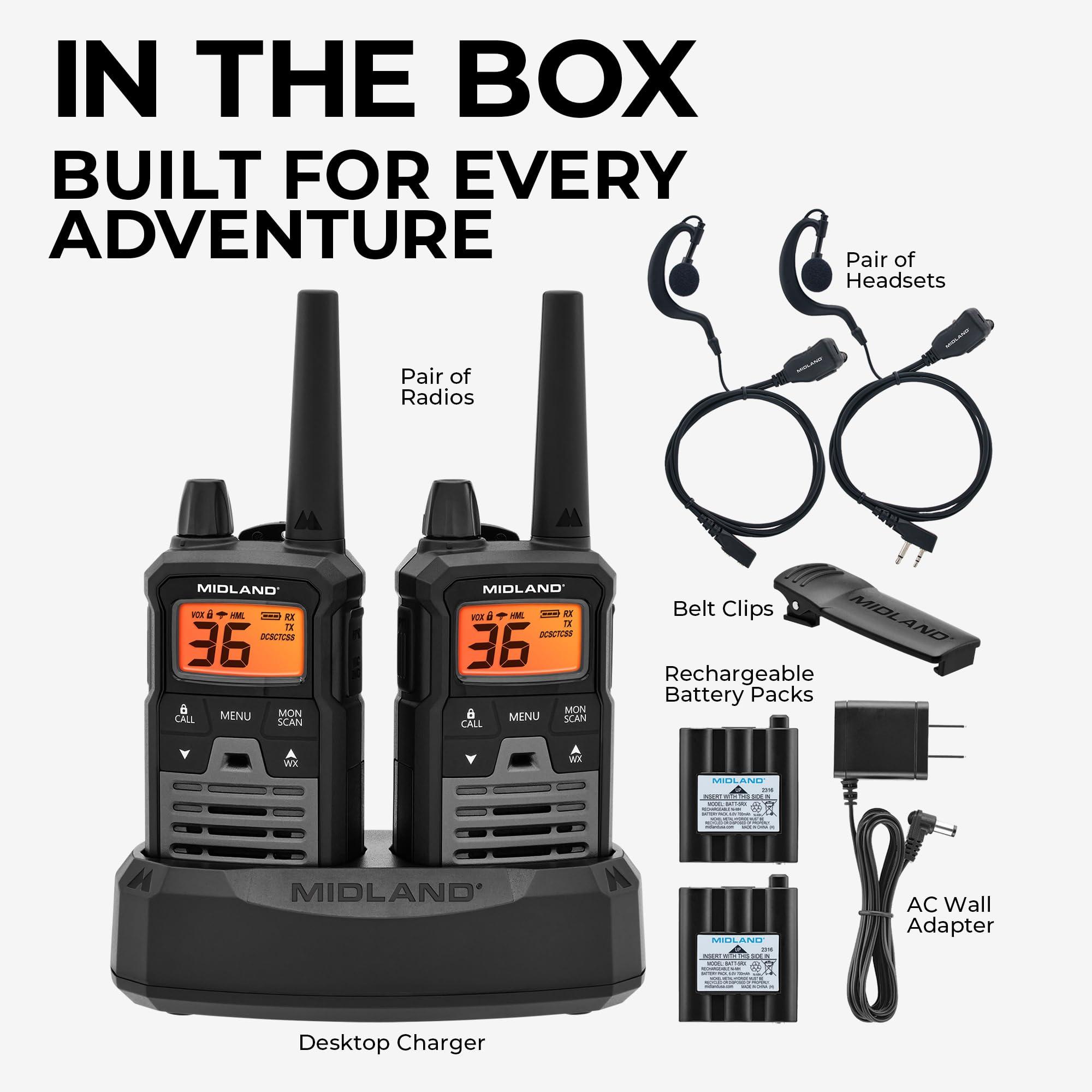 Midland Midland T290VP4 High-Powered GMRS Two-Way Radios | Long-Range Communication with 36 Channels & 121 Privacy Codes | Durable, Water-Resistant Design for Outdoor Adventures