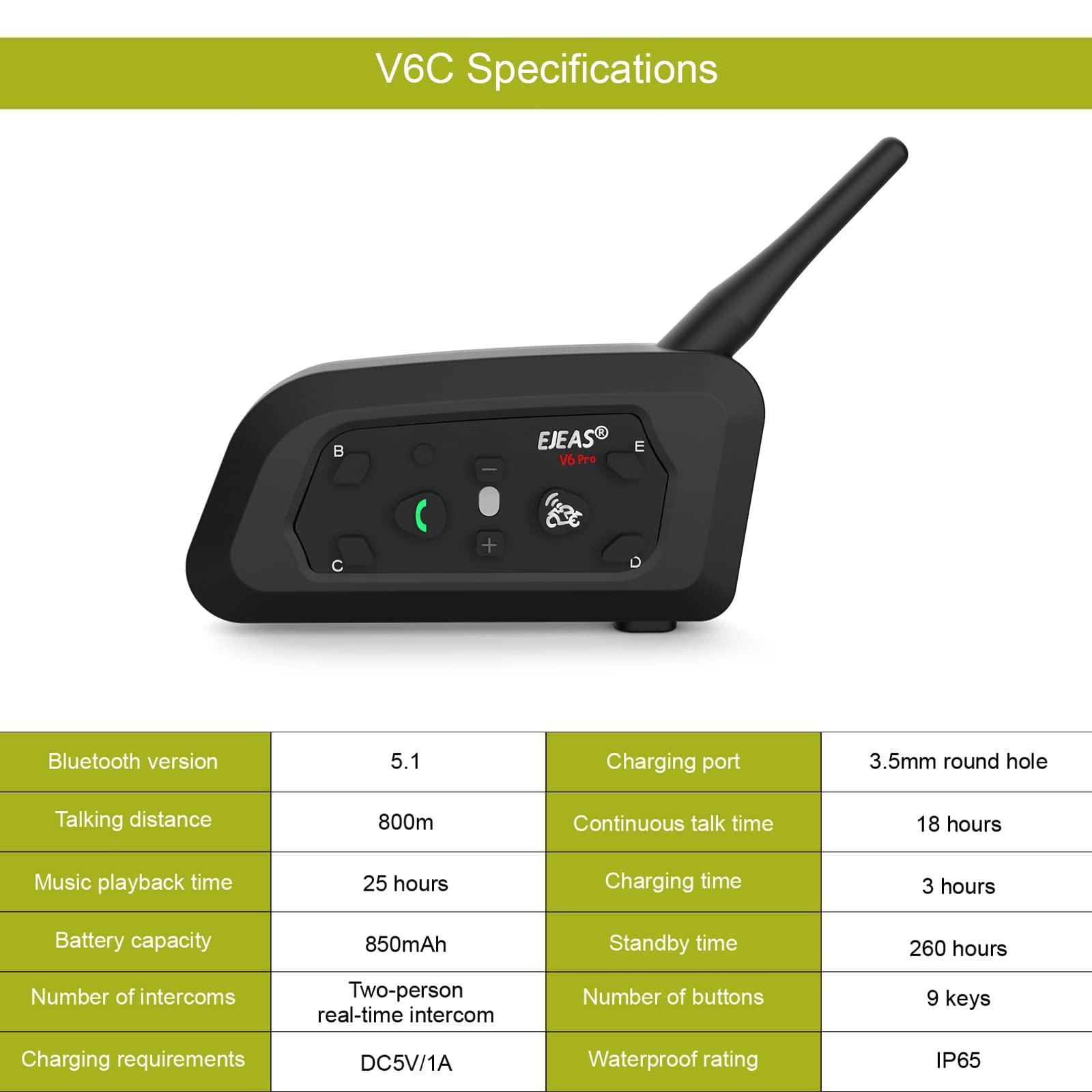 EJEAS EJEAS V6C Referee Bluetooth Intercom, 2-Way 1200M Professional Referee Headset Communication System with Armband and Earpiece for Football and Handball Sports (2PCS)