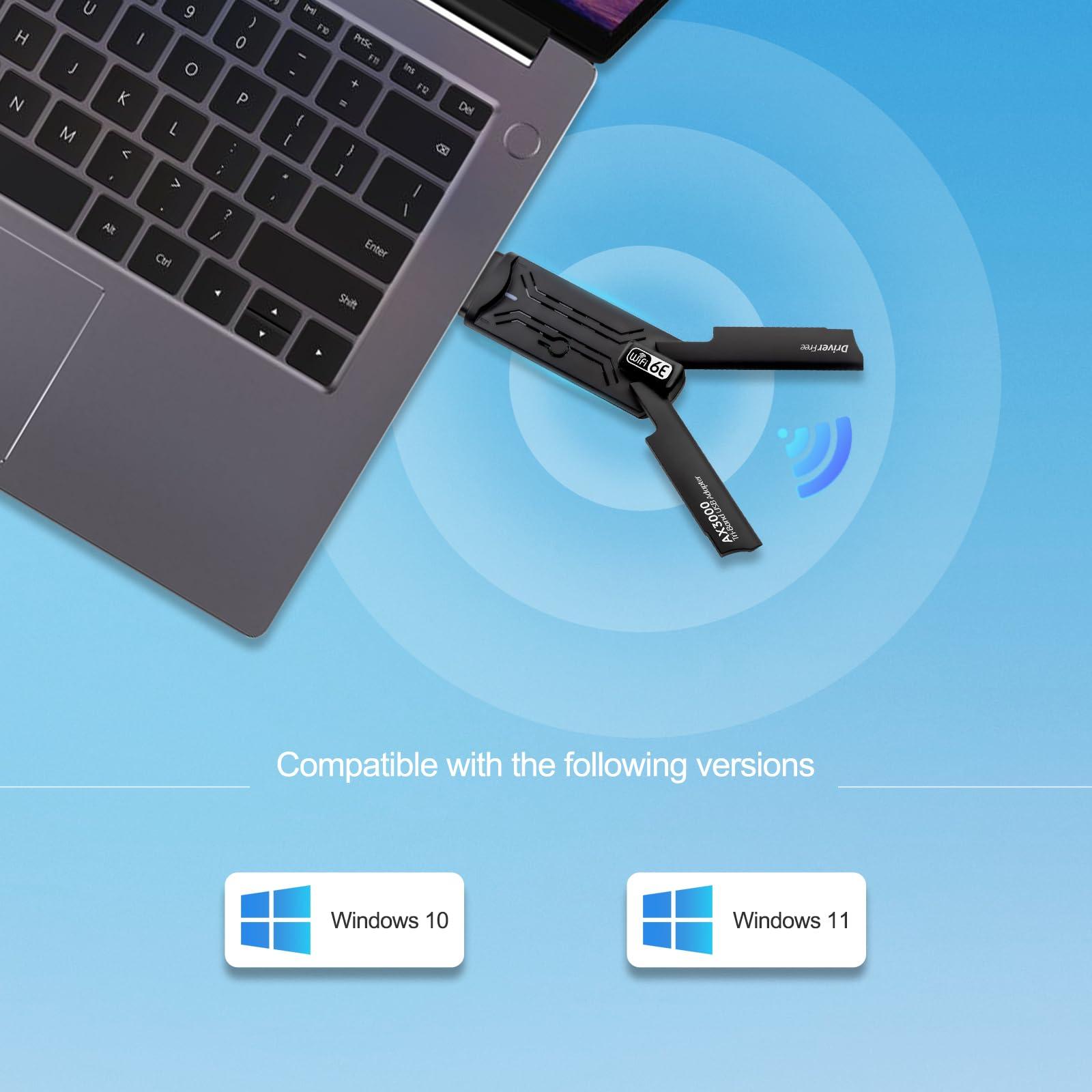 TODAAIR USB WiFi 6E AdapterAX5400Mbps Tri Band 2.4GHz/ 5GHz/6GHz Wireless Network Adapter for PCUSB 3.0Supports Windows 10/11, Black, WD-AXE5400F