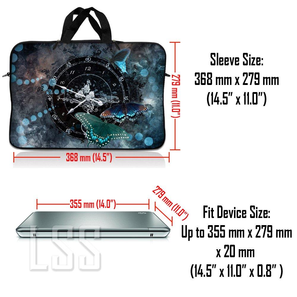 LSS Laptop Skin Shop 14\" - 14.9\" Neoprene Laptop Sleeve Bag Carrying Case with Handle - Clock Butterfly Time