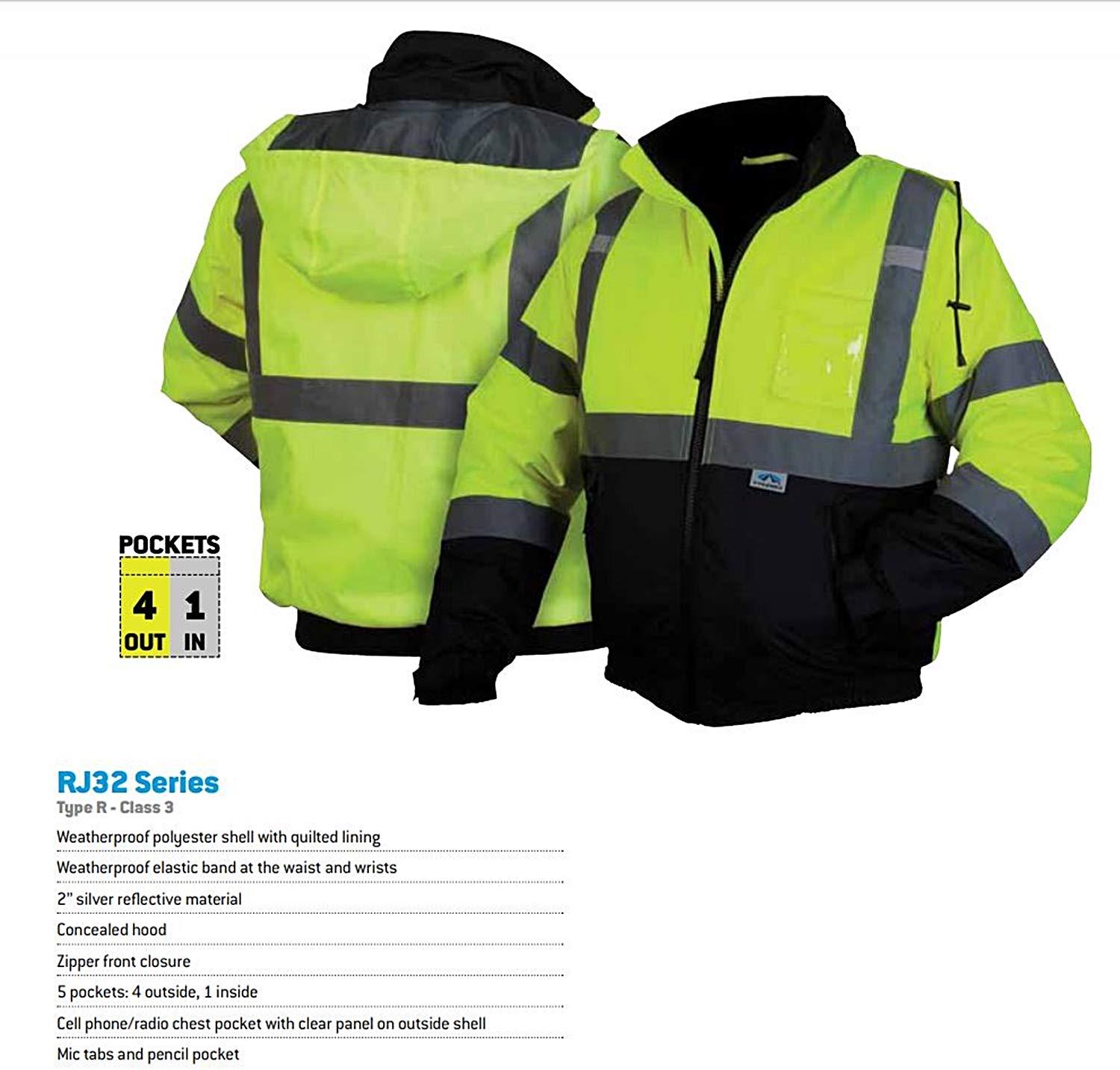 Pyramex Safety Pyramex Safety RJ3210M Safety Bomber Jacket with Quilted Lining, Hi-Vis Lime, Medium