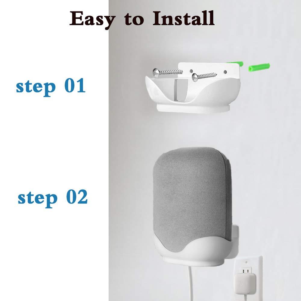 ynmy 2 Pack Wall Mount Compatible with Google Nest Audio Speaker,Built in Cord Management Easy Install,Stable Stand Google Nest Audio Smart Speaker Holder Accessories for Space-Saving, White