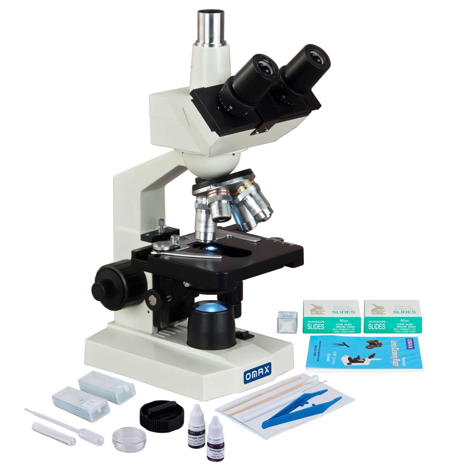 OMAX OMAX 40X-2500X LED Lab Trinocular Microscope + Slide Preparation Kit + Blank Slides + Covers + Lens Paper