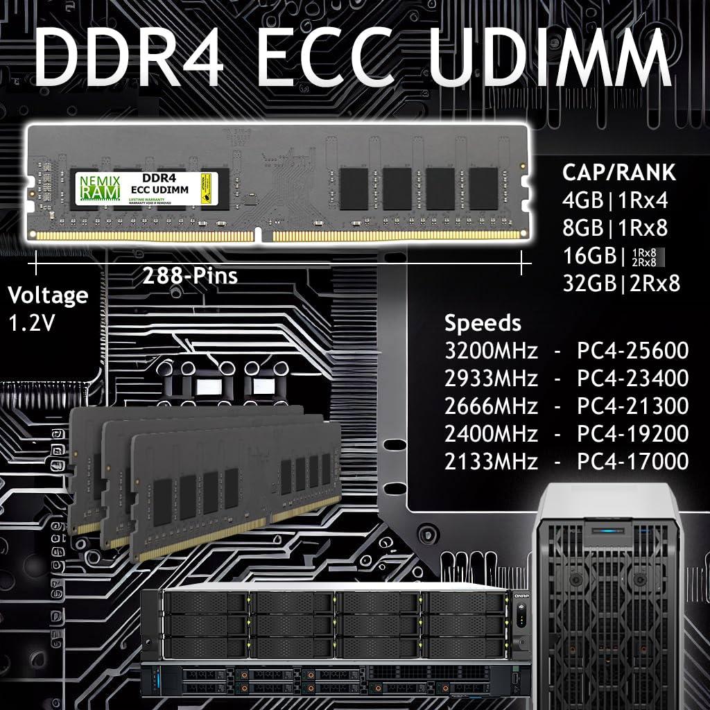 NEMIX RAM NEMIX RAM 64GB (2X32GB) DDR4 3200MHZ PC4-25600 2Rx8 1.2V 288-PIN ECC Unbuffered UDIMM KIT