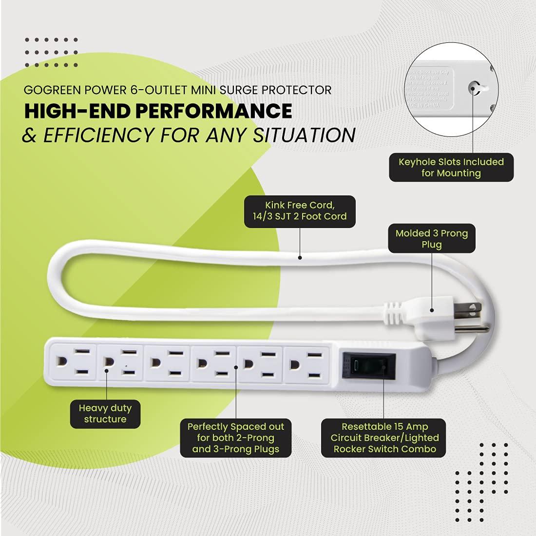 Go Green Power Inc. Go Green Power Inc. GG-16103MIN 6 Outlet Mini Surge Protector, White