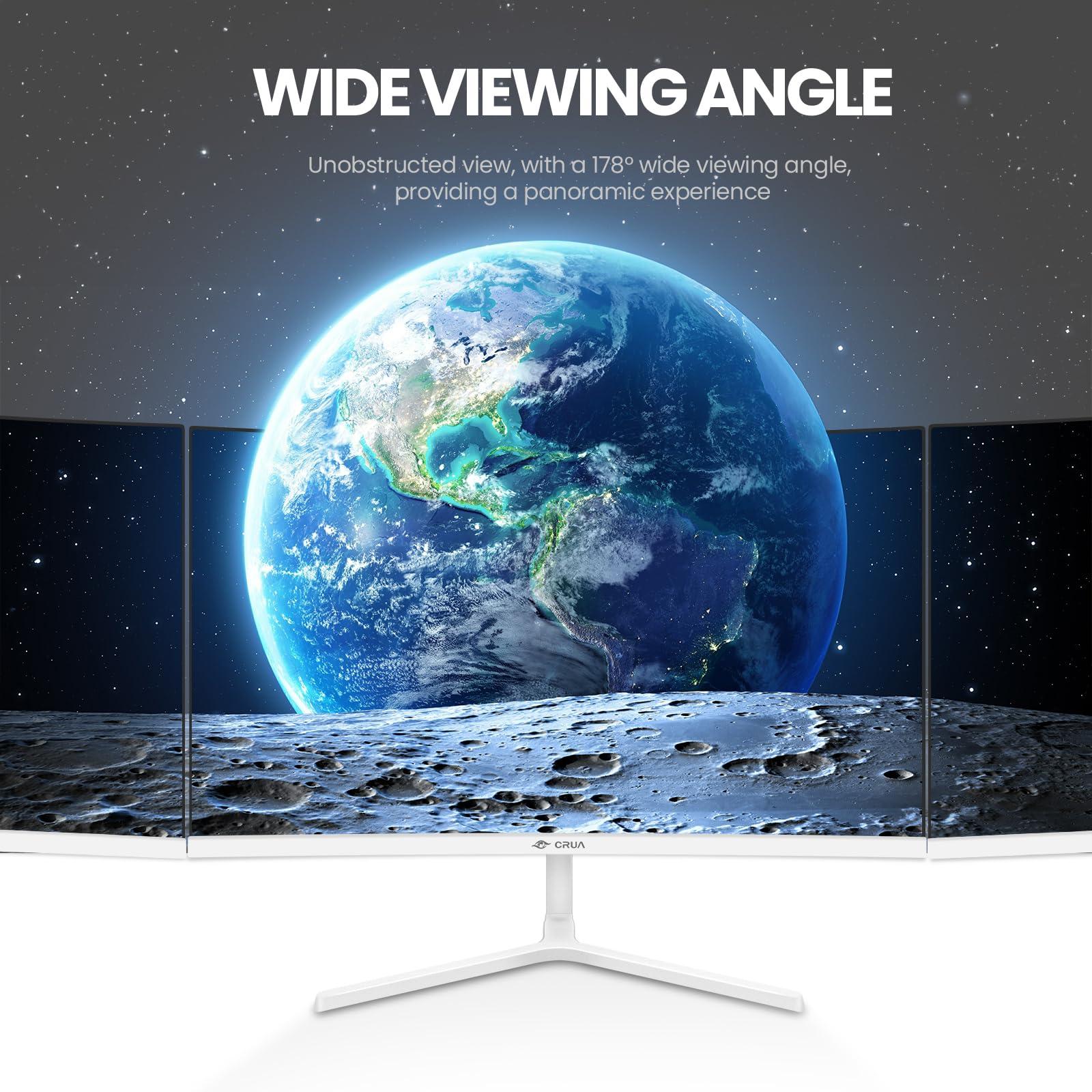 CRUA CRUA 24 Inch Curved Monitor, FHD(19201080P) 100HZ 99% sRGB Computer Monitors, Narrow Bezels on Three Sides, Blue Light Filter PC Monitor for Home, Office and Dormitory(HDMI, VGA)-White