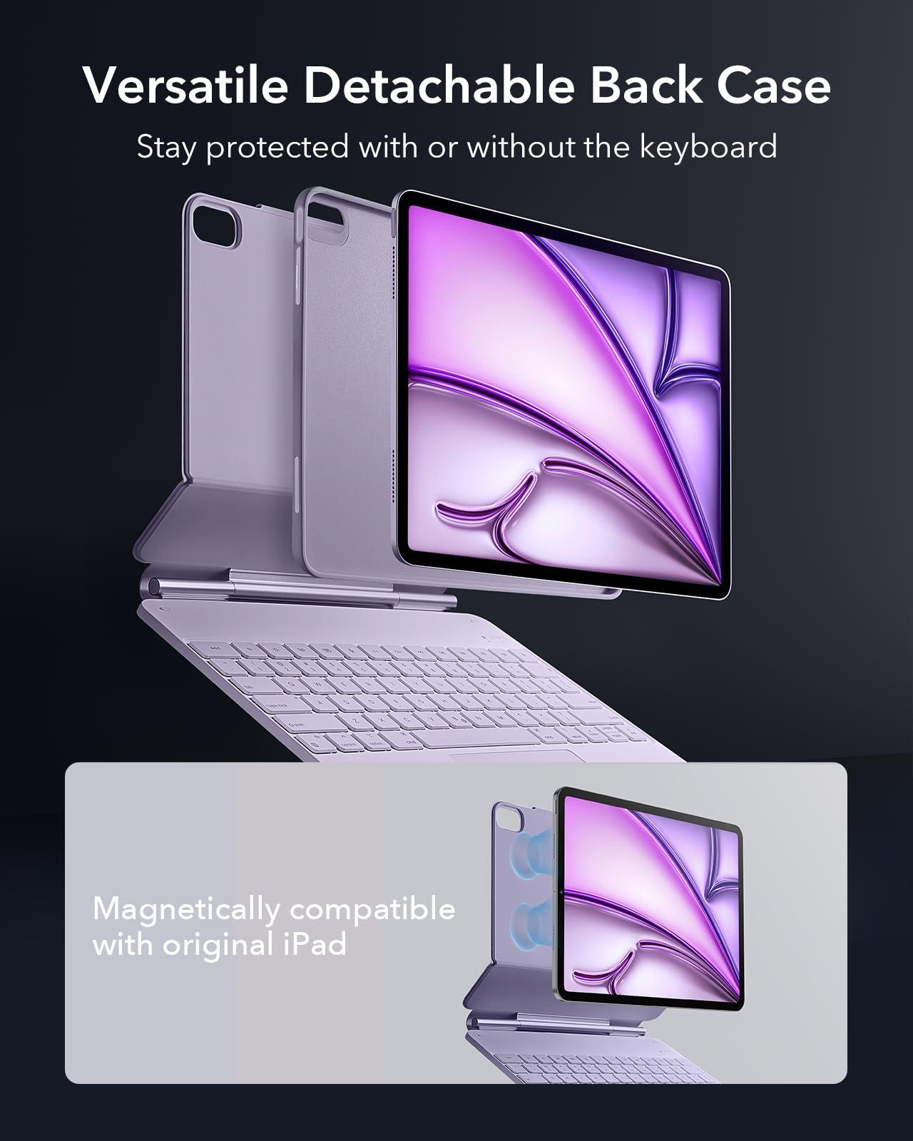 ESR ESR iPad Air 13 Inch Case Keyboard (M3/M2, 2025/2024), Easy-Set Magnetic Stand, Portrait/Landscape Mode, Removable Case with Multi-Touch Trackpad, Rebound 360 Series, Purple