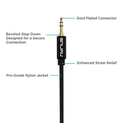 Nyrius Nyrius Premium Grade 3.5mm Auxiliary Audio Cable (3 Feet) with Tangle Free Braided Protective Shielding & Gold Plated Step Down Connector for Smartphones, Tablets, Home Stereo, Car Audio (AC03).
