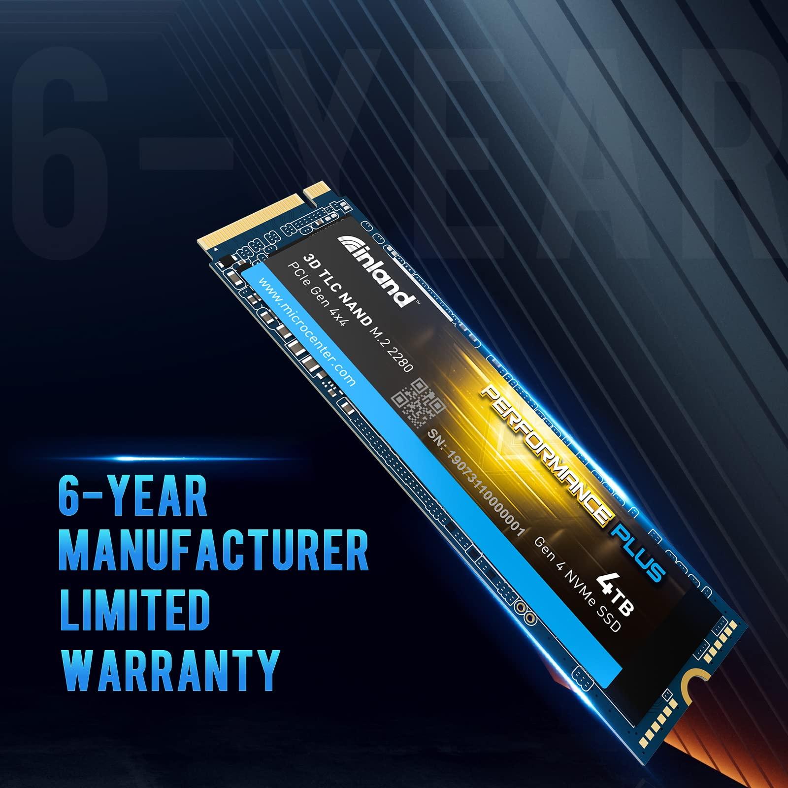 INLAND INLAND 4TB Performance Plus NVMe Internal Gaming SSD Solid State Drive Optimized for PS5 - Gen4 PCIe, M.2 2280, DRAM Cache, 176-Layer TLC 3D NAND Flash, Up to 7200MB/s