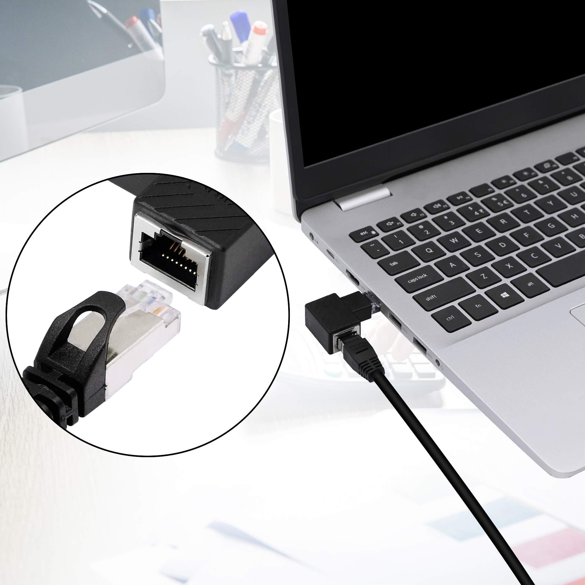 RIIEYOCA RIIEYOCA 90 Degree Ethernet Adapter,Right Angle RJ45 Male to Female Extension Cat6 LAN Network Connector,for Computers, Laptops, Routers(2-Pack)