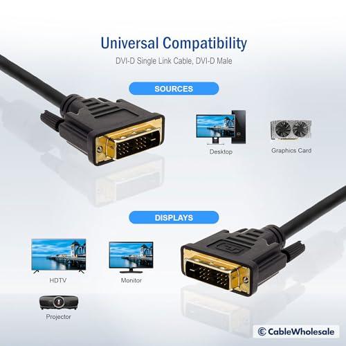 CableWholesale Black DVI-D Single Link Male Video Cable, 28 AWG, 1080p, 3 Meter (10 Foot)