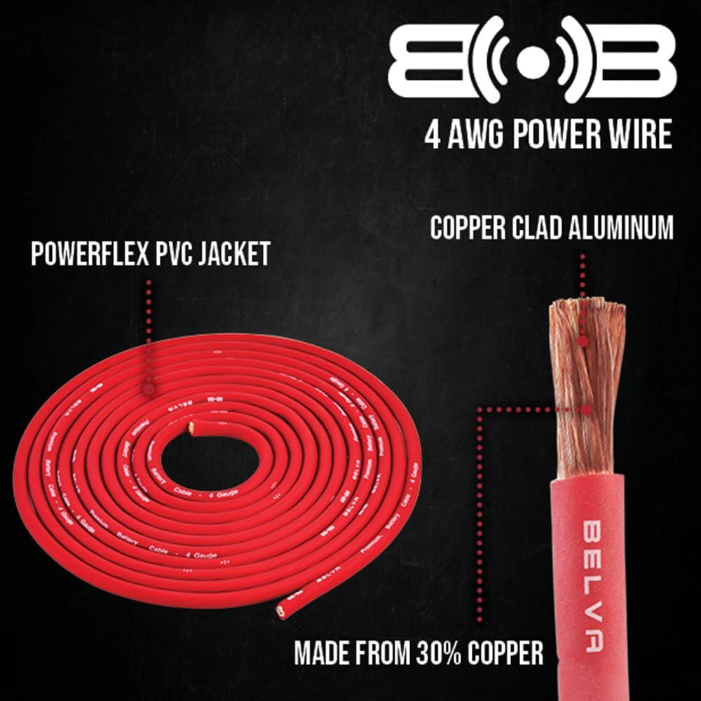 BELVA Belva True 4 Gauge AWG Premium CCA Complete Amplifier Wiring Kit with OFC 2-Channel RCA Cable - BAK42 RED