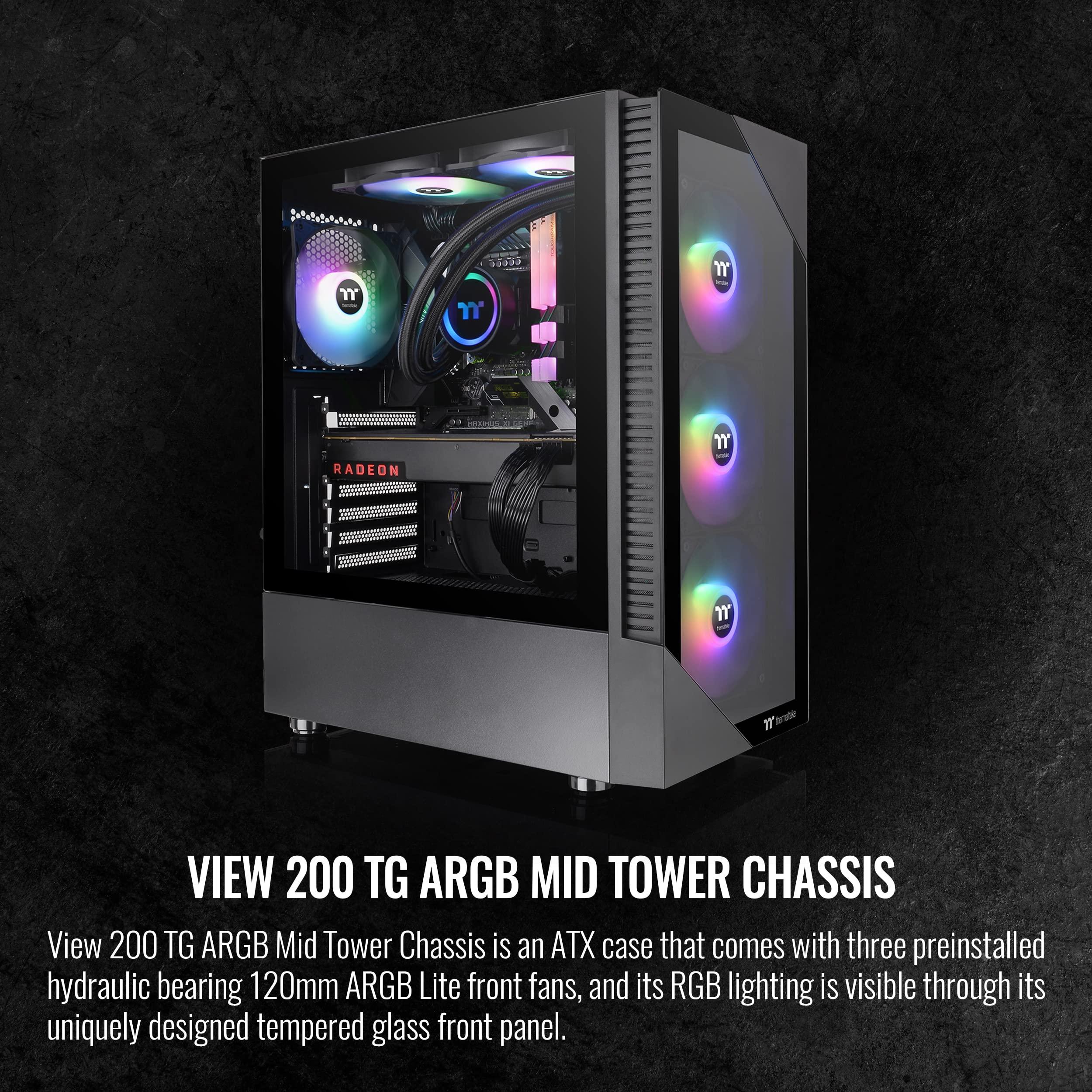 Thermaltake Thermaltake View 200 TG ARGB Motherboard Sync ATX Tempered Glass Mid Tower Computer Case with 3x120mm Front ARGB Fan, CA-1X3-00M1WN-00