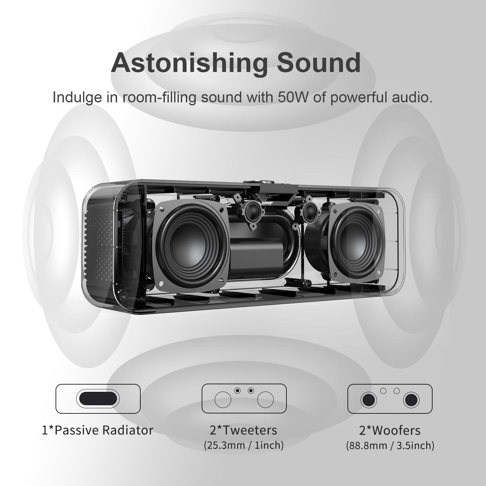 DOSS DOSS SoundBox H200 50W Home Bluetooth Speaker with Dual 3.5-Inch Woofers, Two 1-inch Tweeters, 35H Playtime, TWS, Sustainable Materials, BT 5.3, Wireless for Record Player/Computer/TV-Black