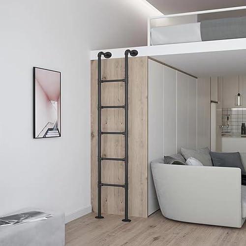 LSMKKA Rv Bunk Ladder 48 55 Inch 60 63 72 80 91" Basement Egress Ladder, Black Floor Standing Window Well Ladder 3 4 5 6 10 12 Step Ladders with Mount Discs, Adults Kids Safety Climb Stool (Color : Black,