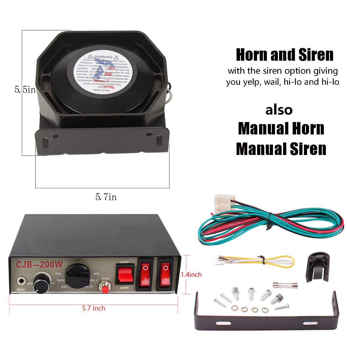 banhao 12V Pa System for Vehicles, Police Siren Vehicle Pa Speaker, Ambulance Car Siren 8 Tones 130DB 200 Watt, Heavy Duty Handheld Microphone, Emergency Siren for Car Truck Vehicles