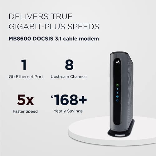 Motorola Motorola MB8600 DOCSIS 3.1 Cable Modem - Approved for Comcast Xfinity, Cox, and Charter Spectrum, Supports Cable Plans up to 1000 Mbps | 1 Gbps Ethernet Port