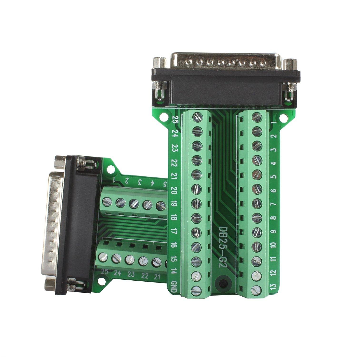 Twinkle Bay Twinklebay DB25 Breakout Connector D-sub Breakout 25 Pin Connector Male with Nut (Pack of 2)