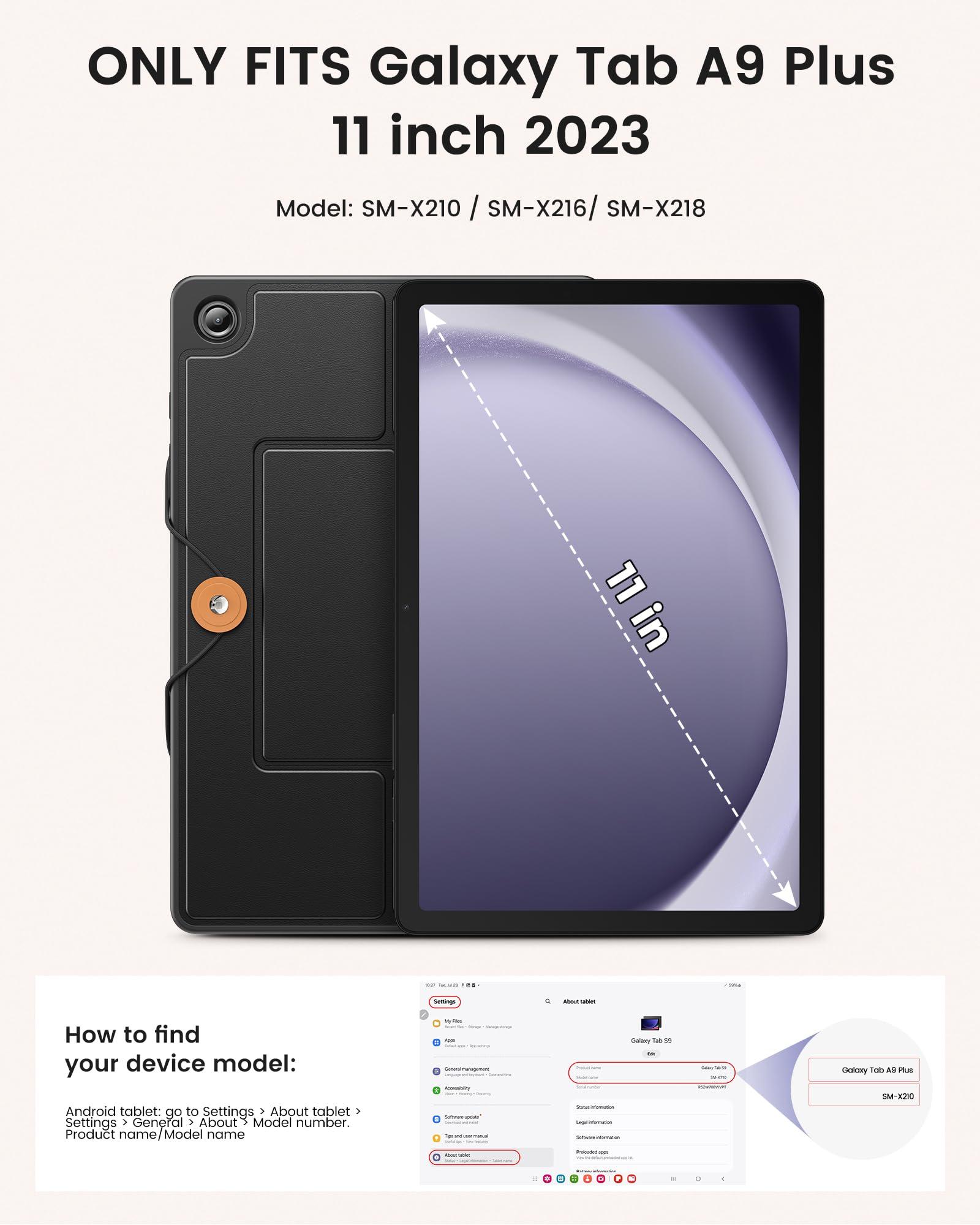 INFILAND INFILAND Keyboard Case for Samsung Galaxy Tab A9+ 5G with 7-Color Backlight & High Precision Trackpad, Slim and Portable Detachable Folder Style Keyboard Case for Tab A9 Plus 11 inch, Black