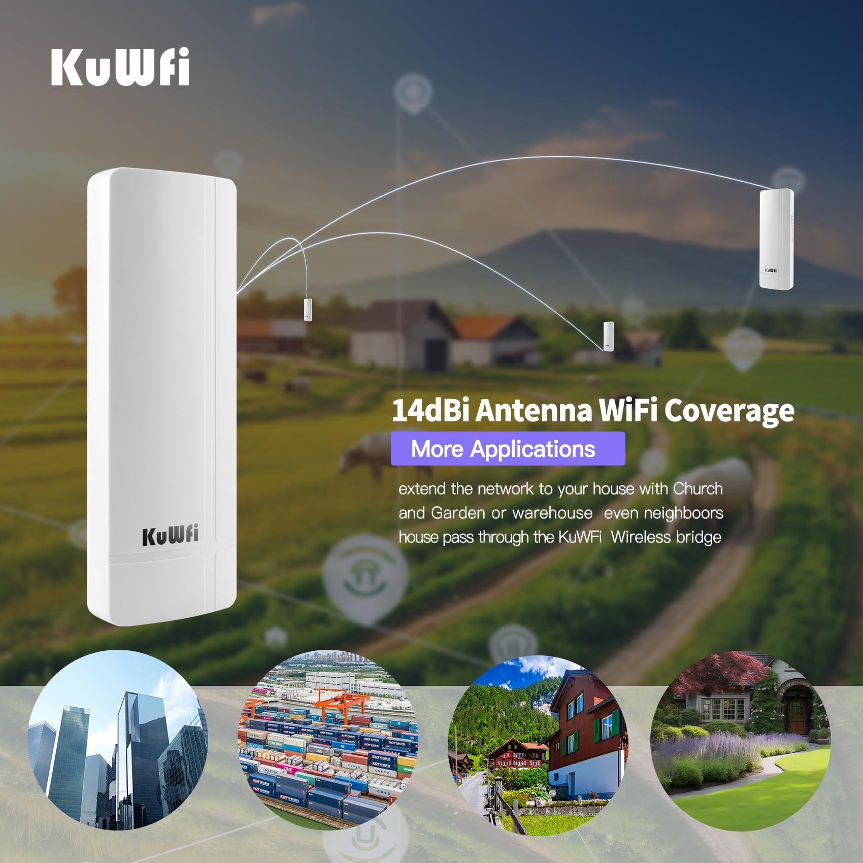 KuWFi KuWFi 5.8G 3KM Gigabit Wireless WiFi Bridge Point to Point Outdoor Work for Starlink Satellite Signal Extend Outdoor Super Long Range WiFi Router Bridge 1000Mbps Ethernet Port 24V PoE Power 2-Pack