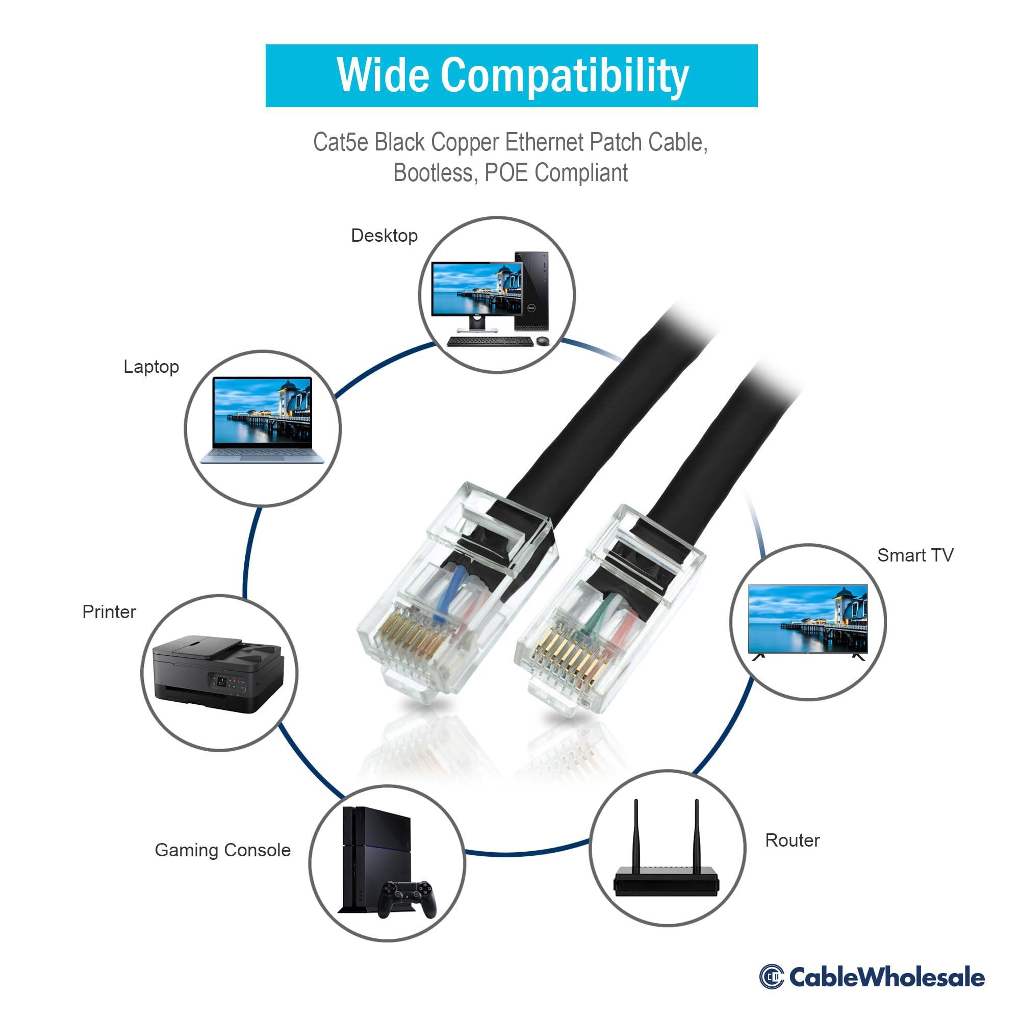 CableWholesale CableWholesale Cat5e Ethernet Cable, 24AWG Network Cable with RJ45 Gold Plated Connector, 4 Pair Stranded Bare Copper, Bootless Unshielded Twisted Pair (UTP) Internet Patch Cable, 2 Foot, Black