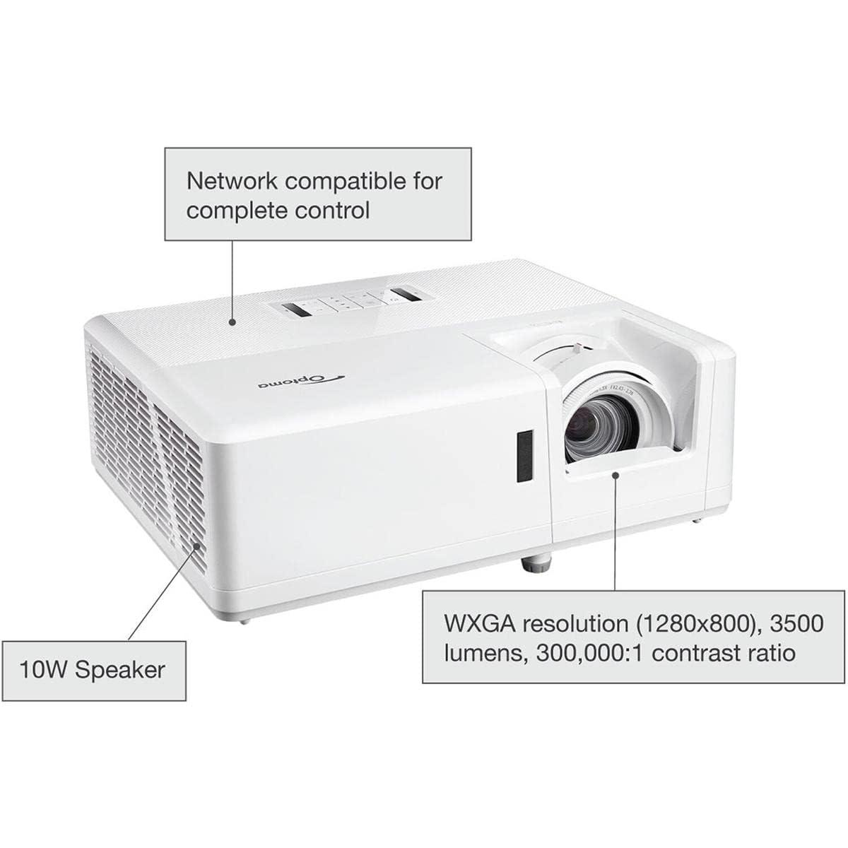 Optoma Optoma ZW350 3D Ready DLP Projector - 16:10 - 1280 x 800 - Front, Ceiling - 1080p - 30000 Hour Normal ModeWXGA - 300,000:1 - 3500 lm - HDMI - USB - Network (RJ-45) - Business, Education, Presentation