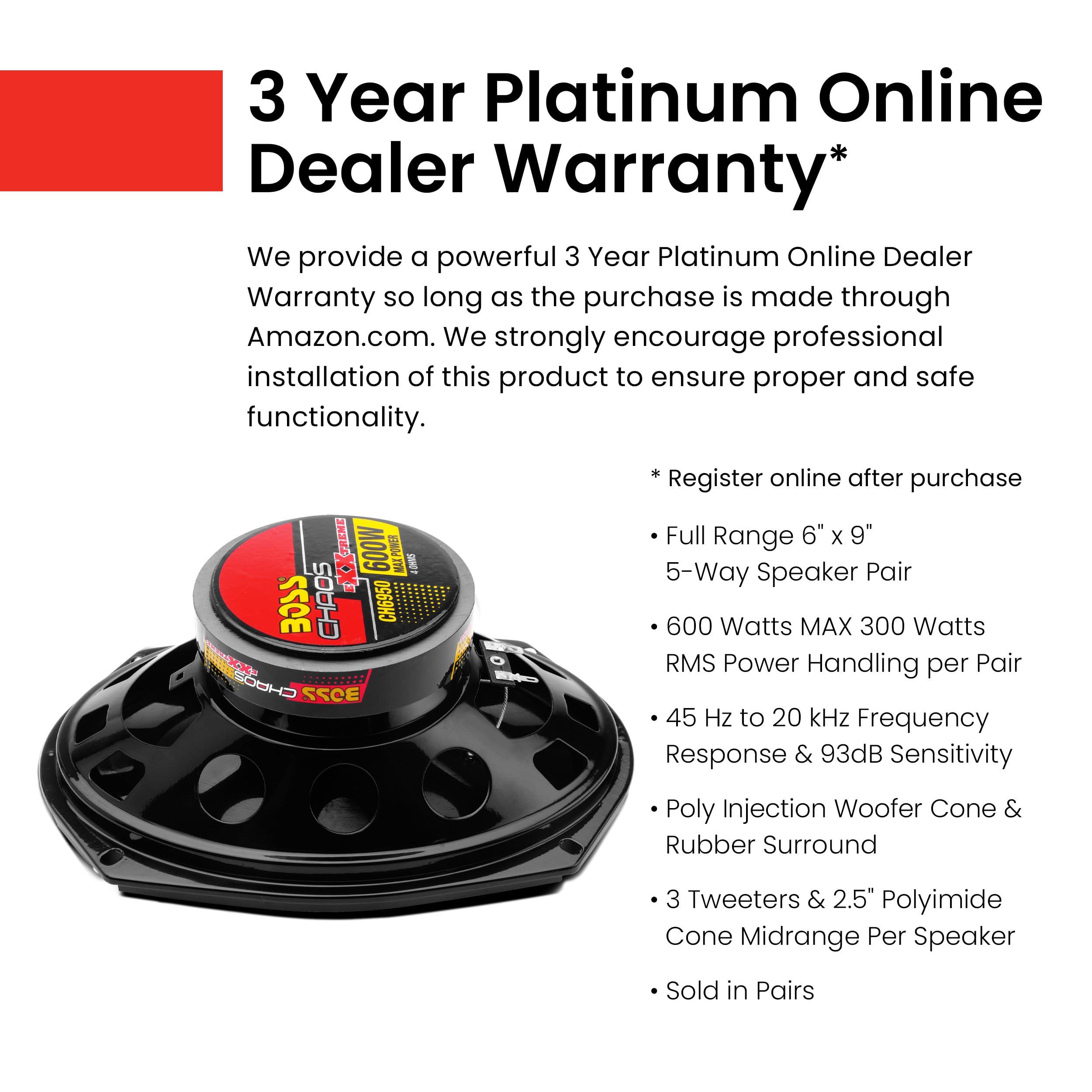 BOSS Audio Systems BOSS Audio Systems CH6950 Chaos Series 6 x 9 Inch Car Audio Door Speakers - 600 Watts Max, 5 Way, Full Range, Coaxial, Sold in Pairs, Hook Up to Stereo and Amplifier, Tweeters