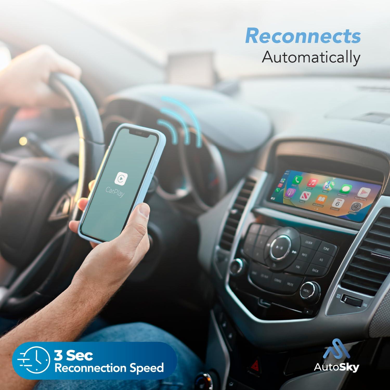 AutoSky Wireless CarPlay Adapter - Fastest 5Ghz - AutoSky - Plug and Play - USB-C and USB-A Cables - Wired CarPlay Required