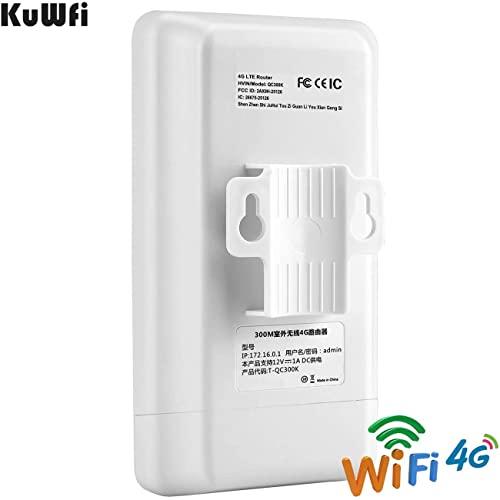 KuWFi KuWFi 300Mbps Outdoor 4G LTE CPE WiFi Router with Sim Card Slot CAT4 SIM Routers with POE Adapter Work with IPcamera or Outside WiFi Coverage (US Version B2/B4/B5/B12/B13/B14/B66/B71)