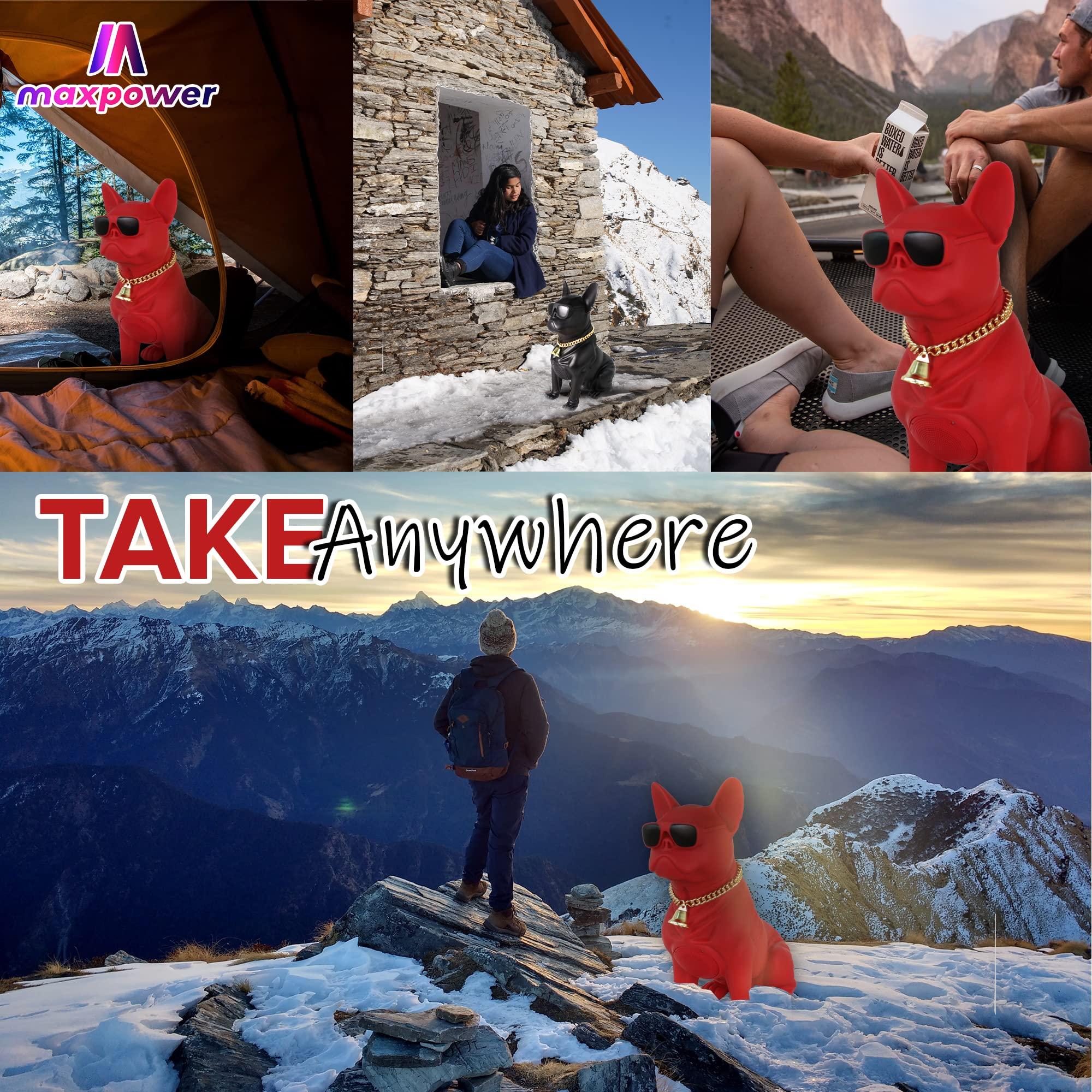 Max Power Max Power Wooof Bulldog Style Bluetooth Speaker System MD566 - Big Size With Glasses and Dog Collar Chain - FM Radio in Red Color