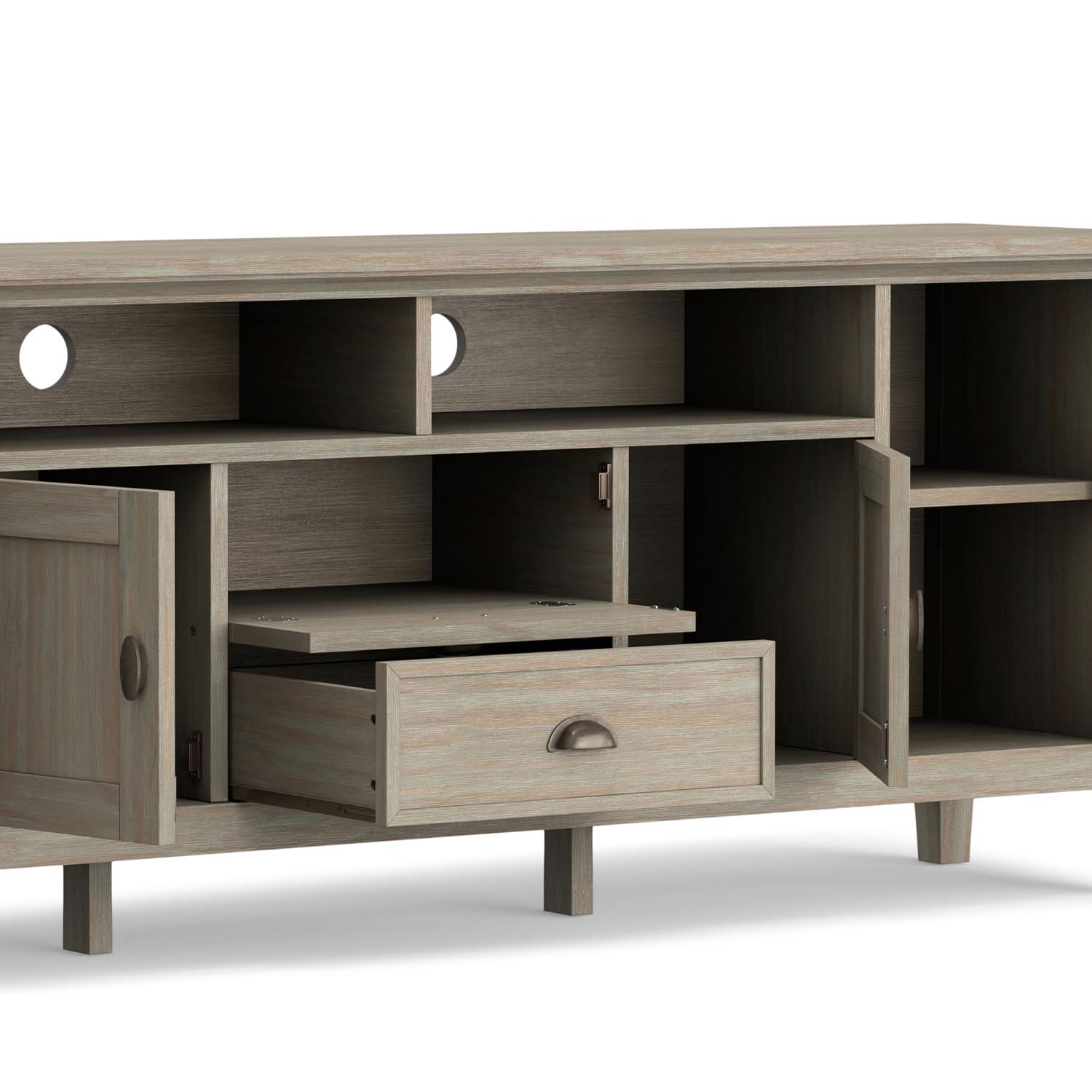 SIMPLIHOME SIMPLIHOME Redmond SOLID WOOD Universal TV Media Stand, 72 inch Wide, Transitional, Living Room Entertainment Center with Storage, for Flat Screen TVs up to 80 inches in Distressed Grey