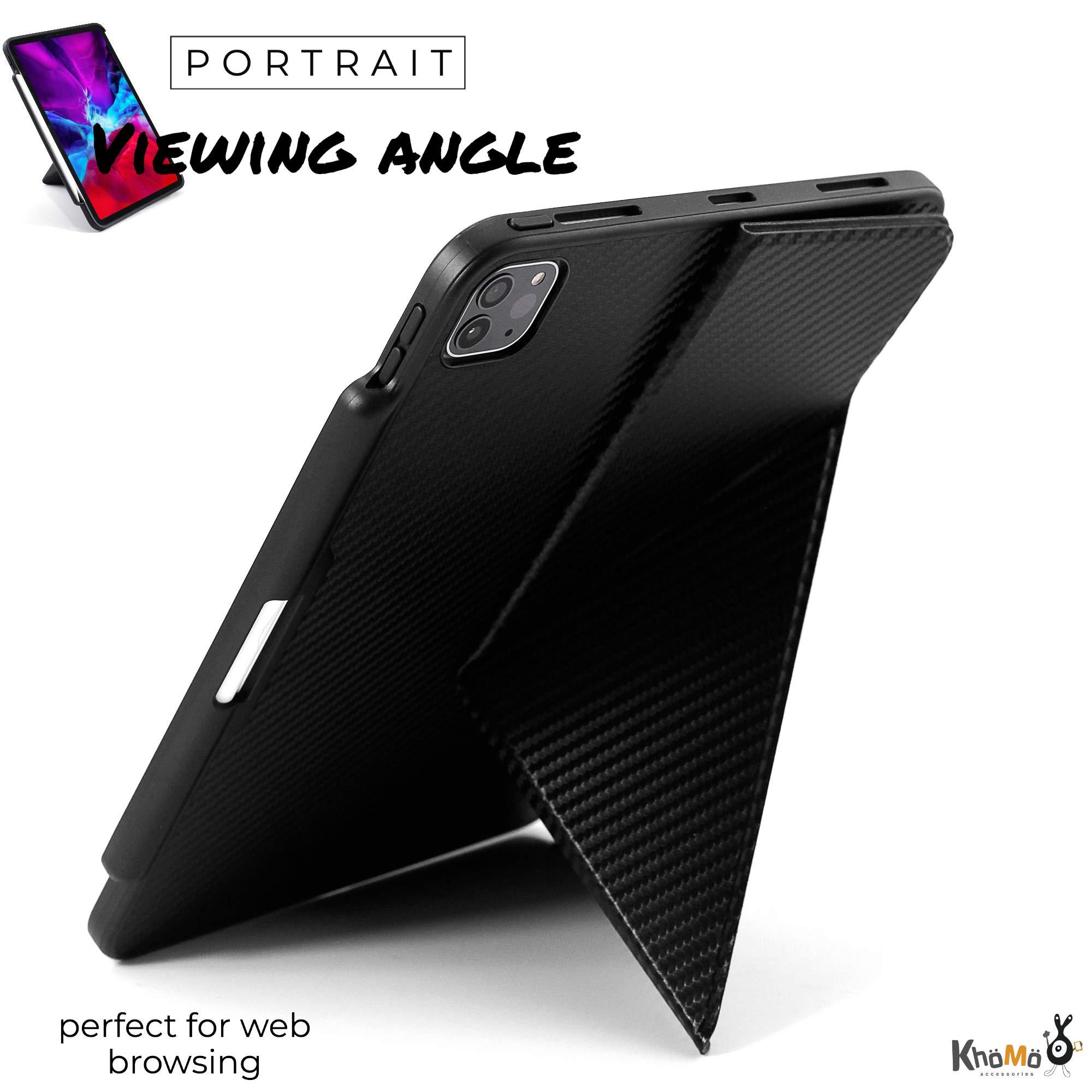 KHOMO KHOMO iPad Case Pro 12.9 Case 4th Generation 2020 with Pencil Holder - Dual Origami Series - Horizontal and Vertical Stand - Supports Apple Pen Charging - Charcoal Black, KHO-1683, KHO-1683, KHO-1683, KHO-1683