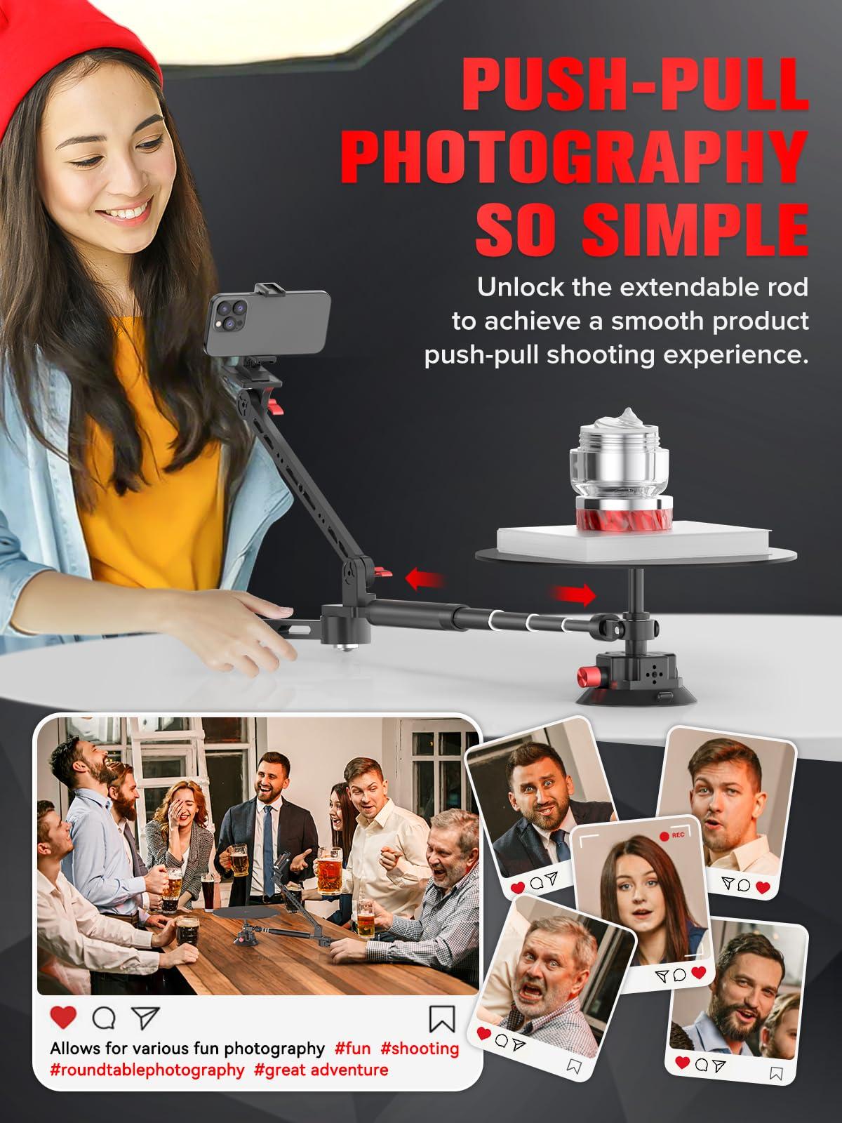 OMDHON 360 Degree Spinner, Professional Photography Turntable, Rotating Camera Slider, Spinning Photo Video Booth, Spin Platform for Product Photography, Commercial Video