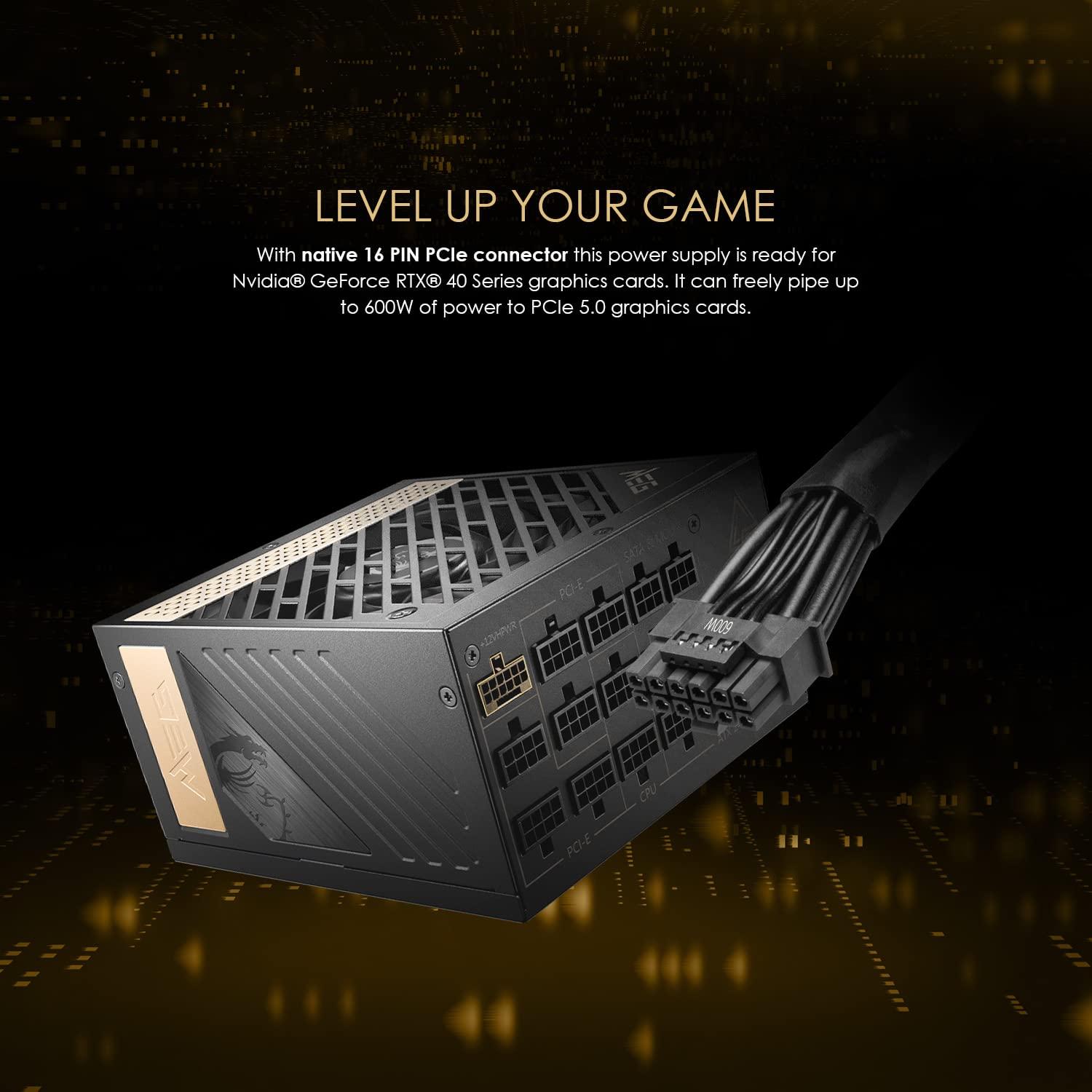 MSI MSI MEG Ai1300P PCIE 5.1 & ATX 3.1 Gaming Power Supply - Full Modular - 80 Plus Platinum Certified 1300W - 100% Japanese 105C Capacitors - Compact Size - ATX PSU - 10 Year Warranty