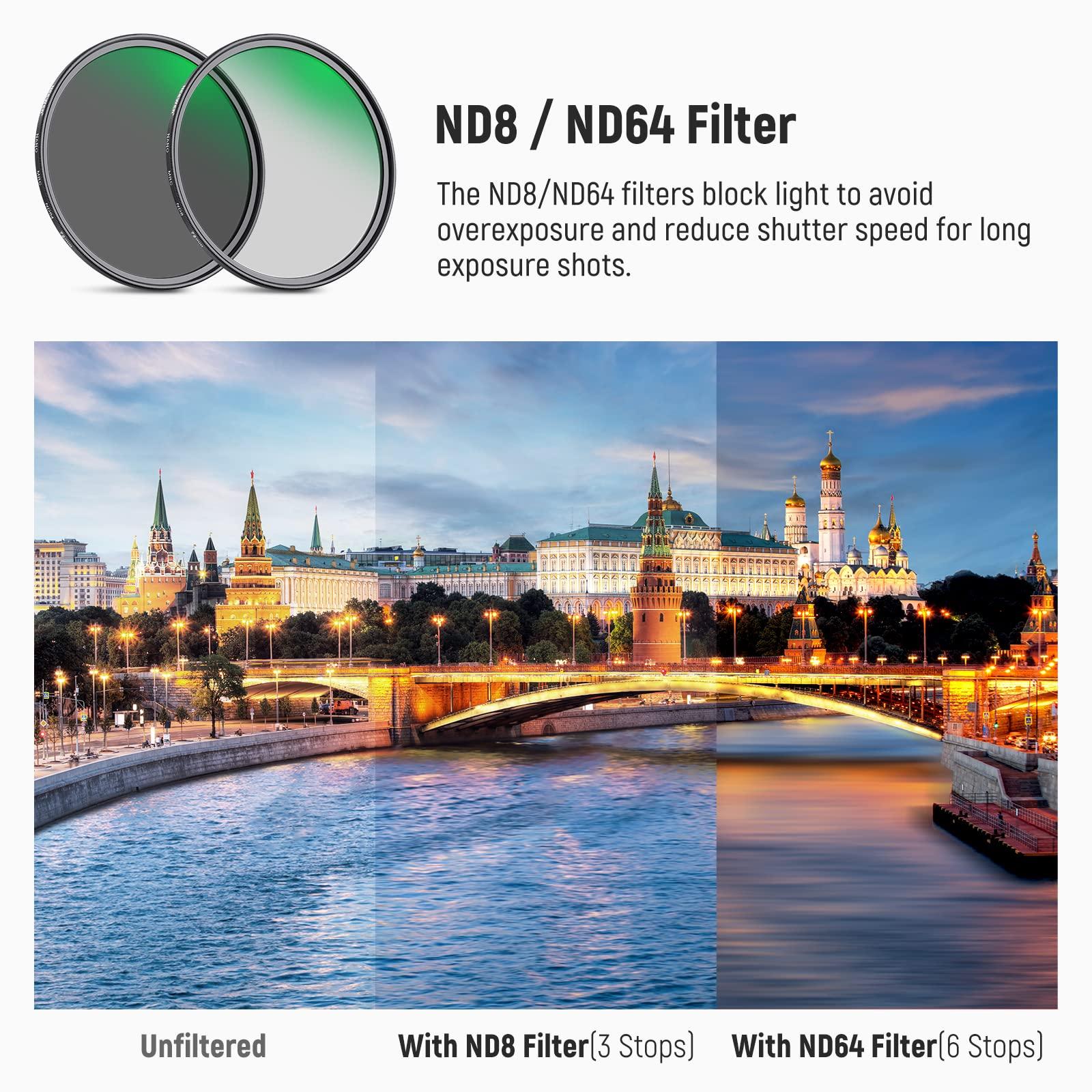 NEEWER NEEWER 72mm Lens Filter Kit ND8 ND64 CPL Filter Set, Neutral Density+Circular Polarizer Filter Kit with 30 Layers Nano Coating/HD Optical Glass/Water Repellent/Scratch Resistant/Ultra Slim/Filter Bag