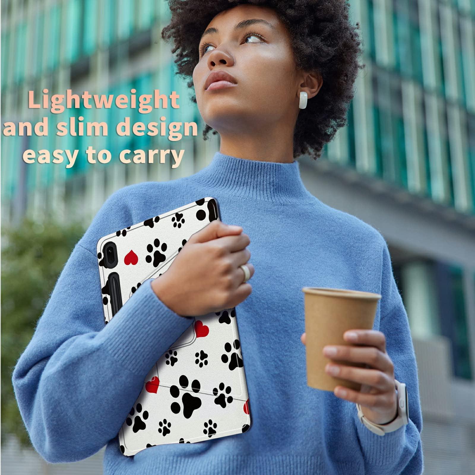 BWEGRHE Cute Dog Paw Prints Case for Samsung Galaxy Tab S8 Plus 2022/S7 FE 2021/S7 Plus 2020 12.4 Inch, 360 Degree Rotating Folding Stand Multiple Viewing Angles Case with Auto Sleep/Wake