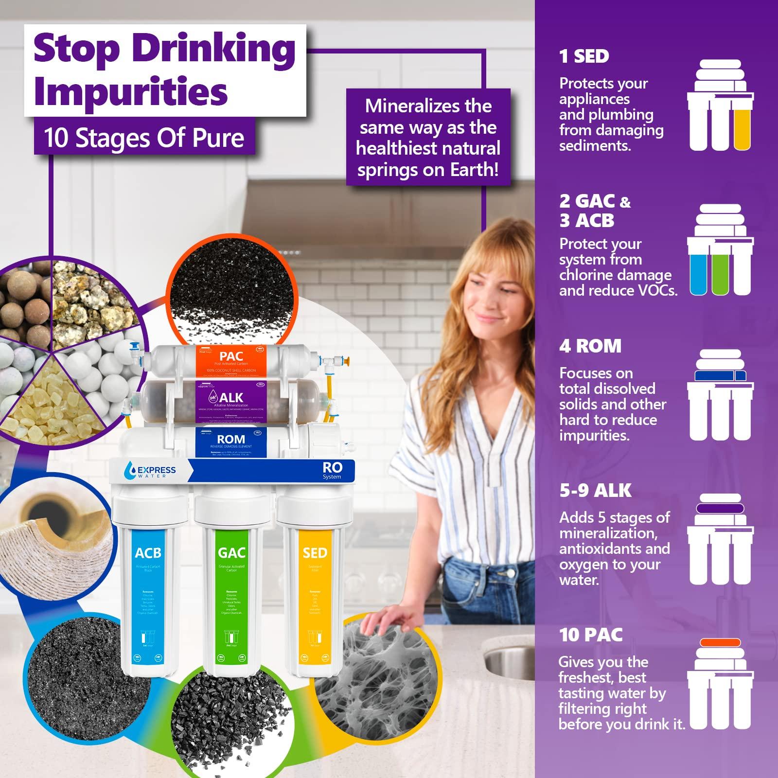 EXPRESS WATER Express Water Reverse Osmosis Water Filter System, Multi-Stage Filtration, BPA Free