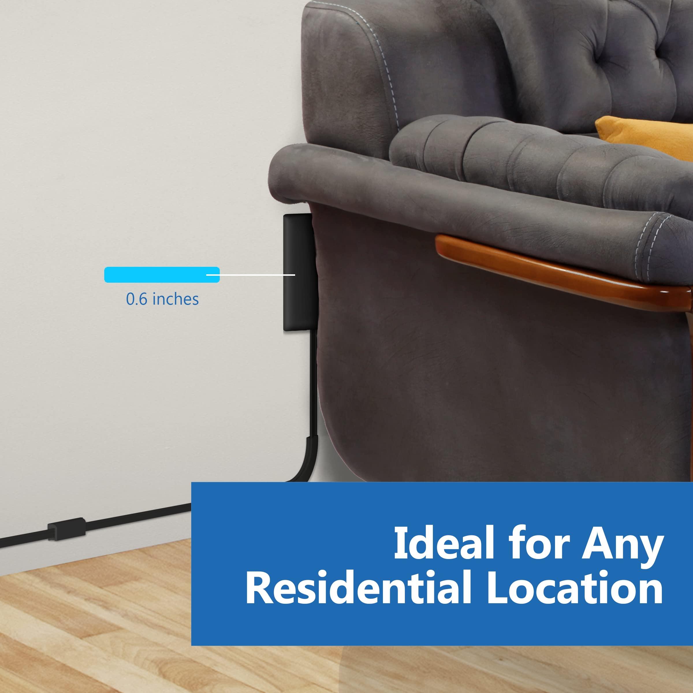 LIDER LIDER Flat-Face Outlet Extender with 3 Receptacles, Ultra-Thin Wall Plate Plug with Cord Extender and 3-Outlet Power Strip, 8ft Cord, LWE8-315-BK, Black